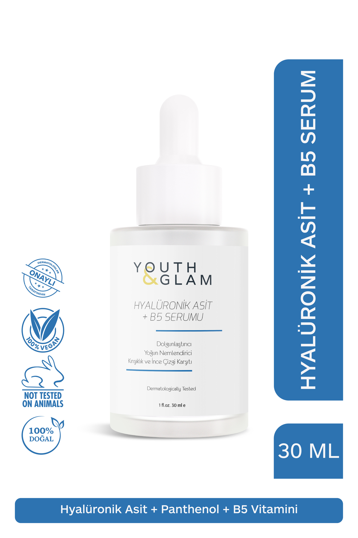 YOUTH&GLAM Hyalüronik Asit B5 Serum - Yoğun Nemlendirici, Kırışıklık Ve Ince Çizgi Karşıtı Cilt Bakım Serumu