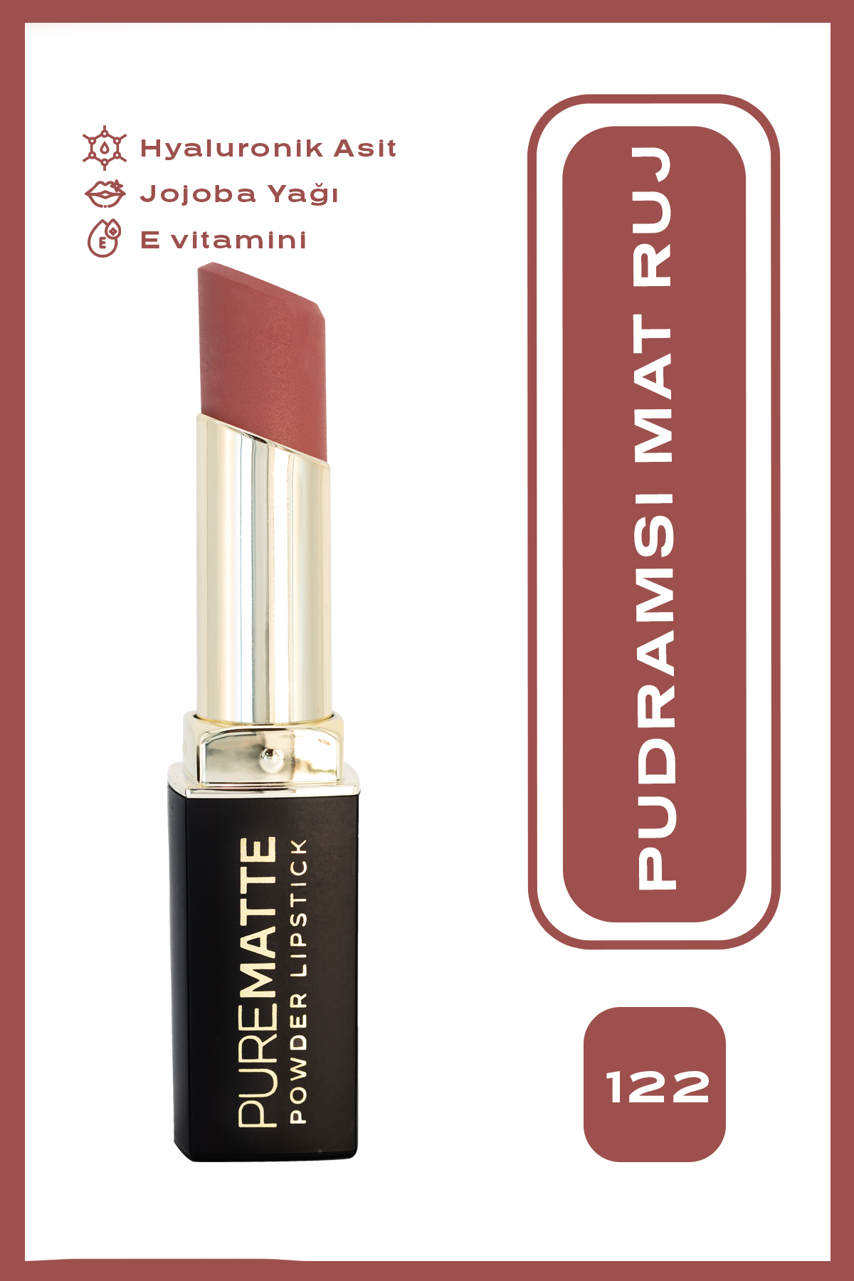 Golden Rose Pure Matte Powder Lipstick No: 122 - Nemlendirici Pudramsı Mat Ruj