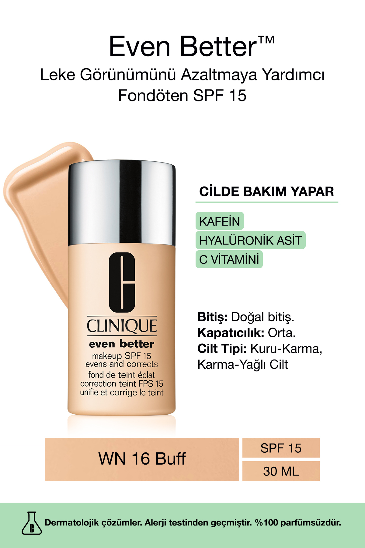 Clinique Even Better™ Doğal Bitişli Fondöten Spf 15 - Renk: Wn 16 Buff 30ml | C Vitamini