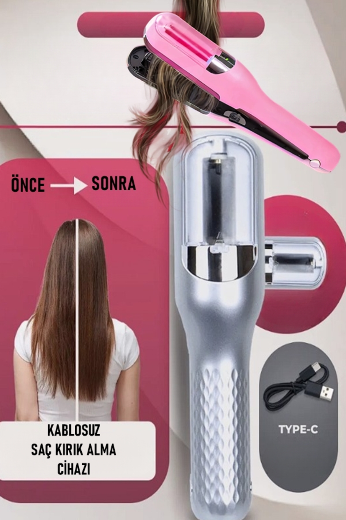 Uniquem Kablosuz Saç Kırık Alma Cihazı Pratik ve Güvenli Split End Trimmer, Type-C Şarjlı