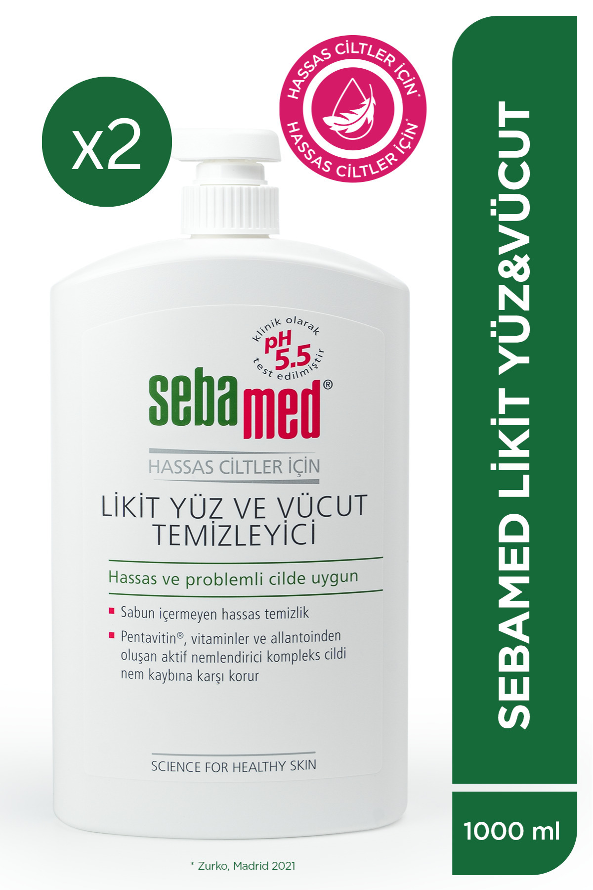 Sebamed Hassas Ciltler İçin Pentavitin Nemlendirici Etkili Yüz ve Vücut Temizleme Jeli 1000 ml x 2 Adet