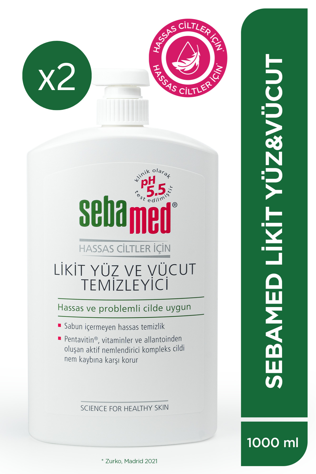 Sebamed Hassas Ciltler İçin Pentavitin Nemlendirici Etkili Yüz ve Vücut Temizleme Jeli 1000 ml x 2 Adet