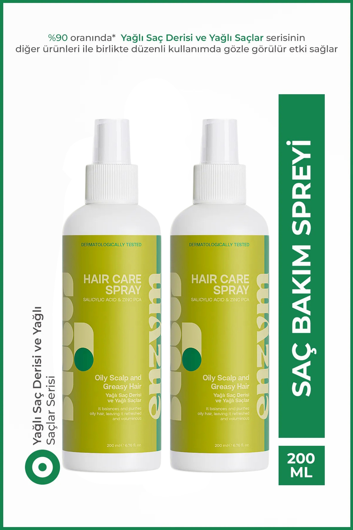ENZYM COSMETICS Yağlı saç derisi ve yağlı saçlara özel yağlanma karşıtı saç bakım spreyi 200 ml (2 Adet)