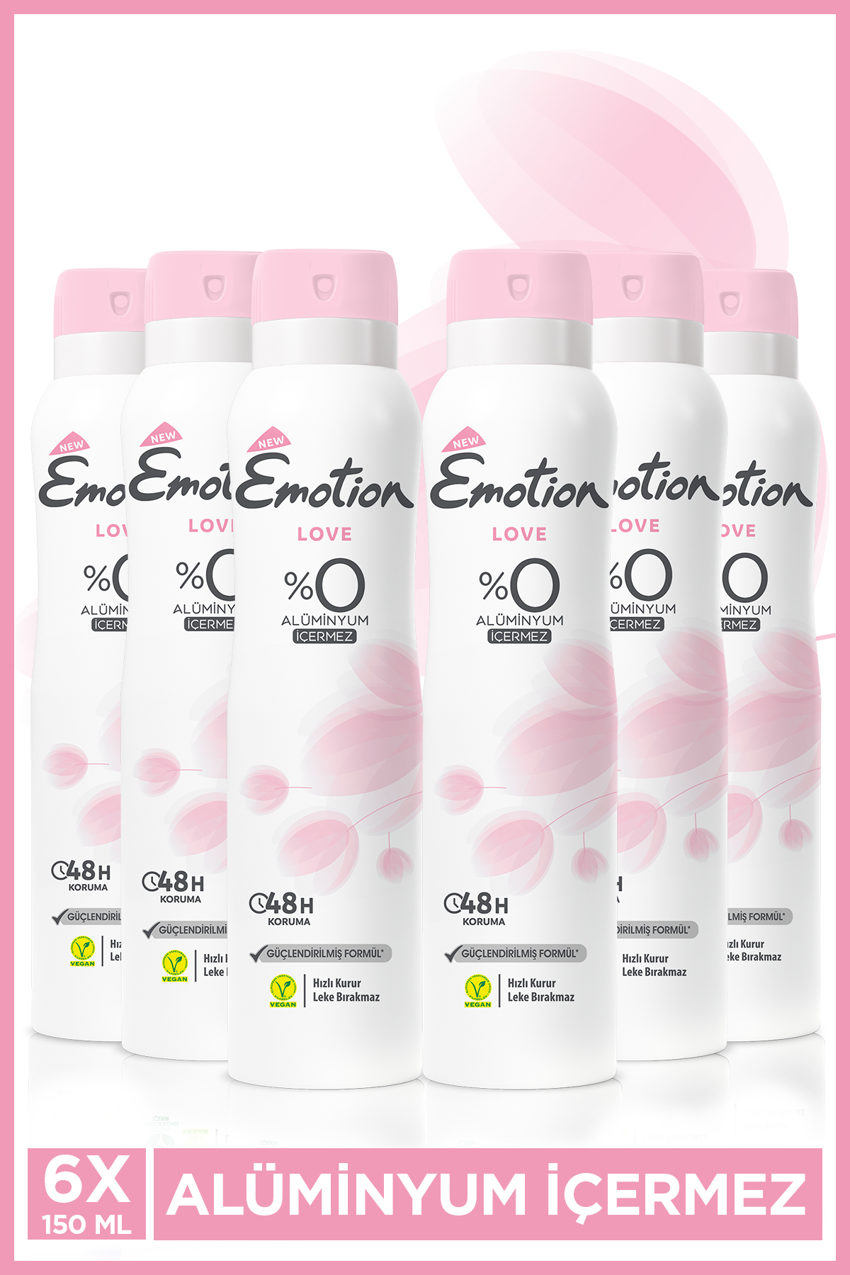 Emotion Love Kadın Alüminyumsuz Vegan Deodorant 6x150ml Hızlı Kurur, Leke Bırakmaz