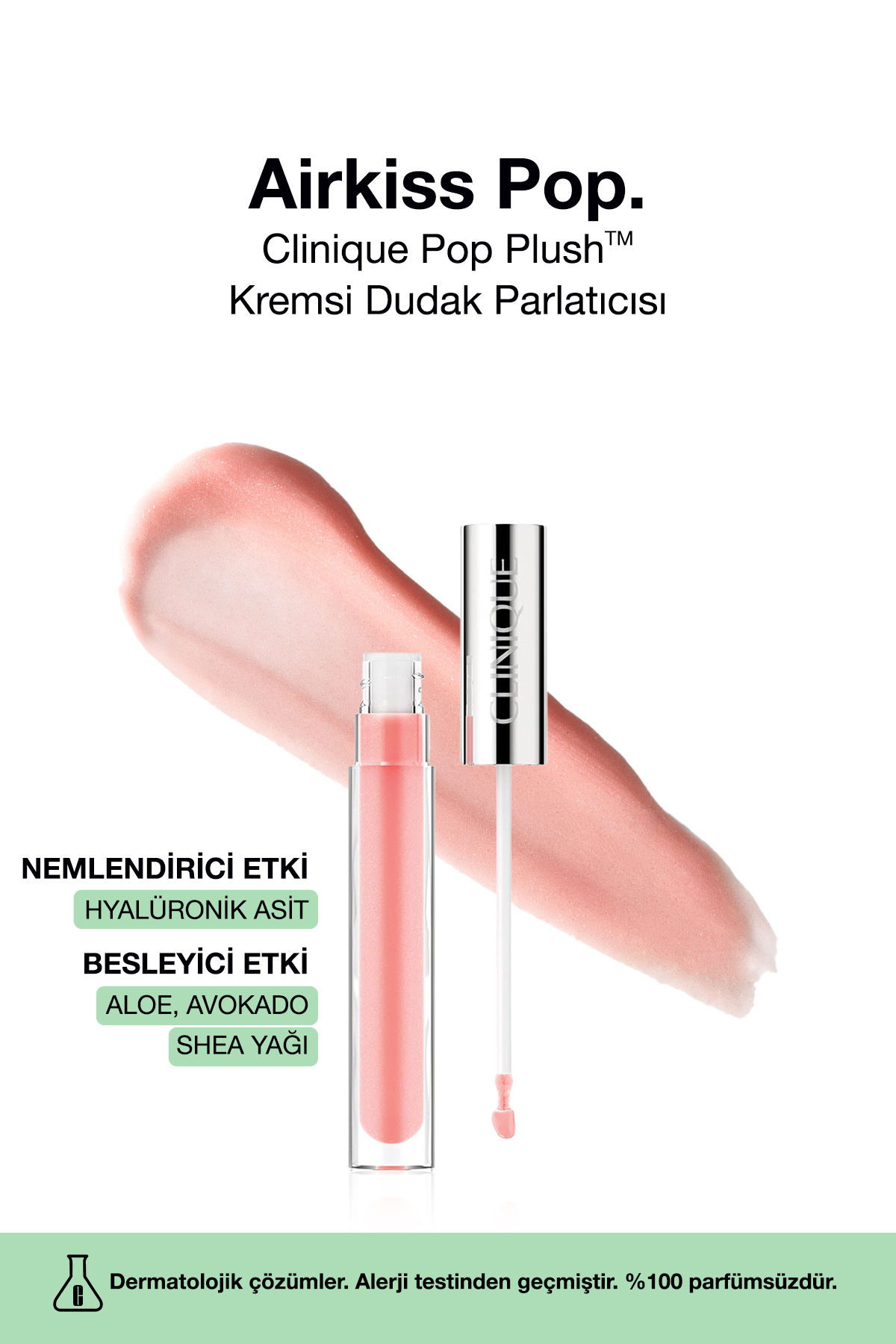 Clinique Pop Plush™ Kremsi Dudak Parlatıcısı - Renk: Airkiss Pop 3.4ml | Parlak Bitiş, Nemlendirici Etki