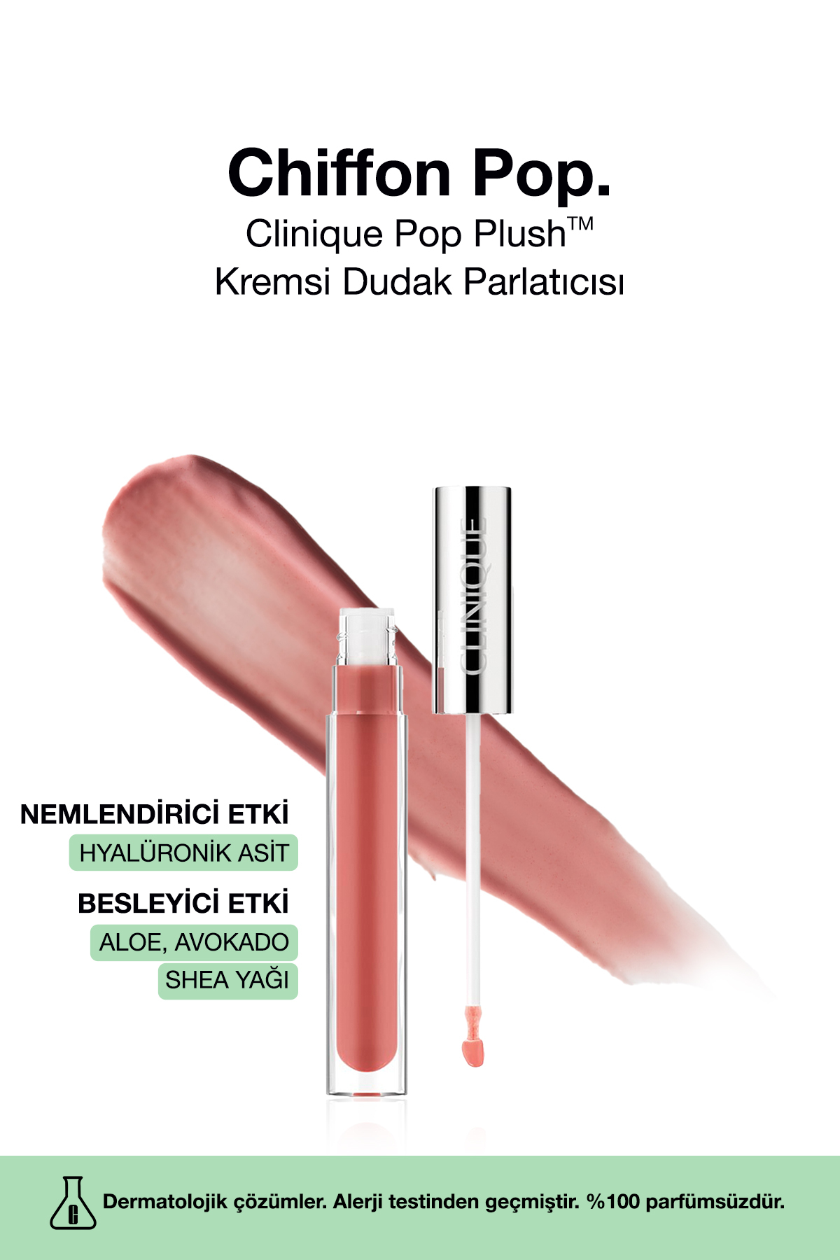 Clinique Pop Plush™ Kremsi Dudak Parlatıcısı - Renk: Chiffon Pop 3.4ml | Parlak Bitiş, Nemlendirici Etki