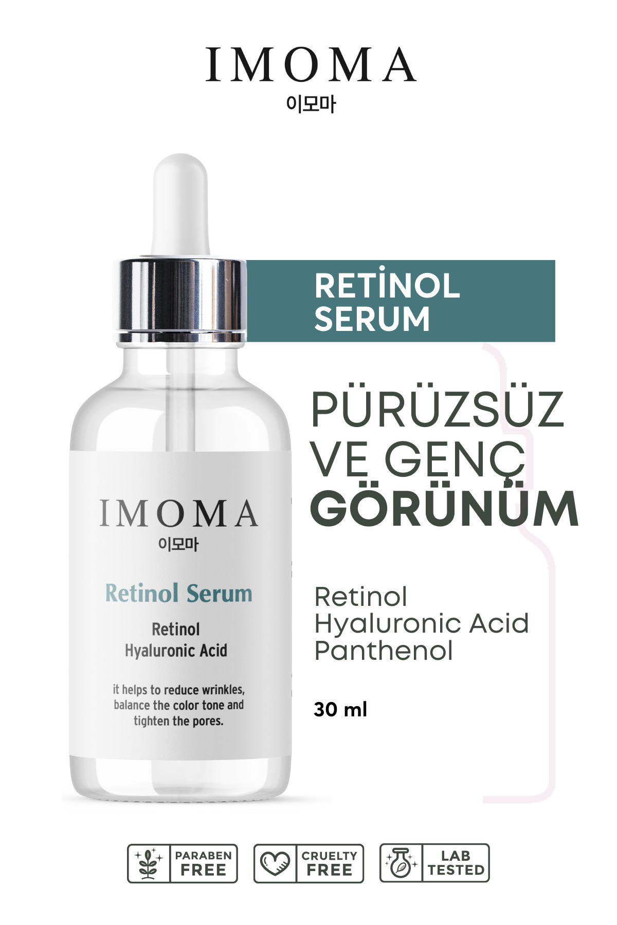 IMOMA Kırışıklık Karşıtı, Onarıcı, Aydınlatıcı ve Yenileyici Retinol Vitamin A + B5 30 ml