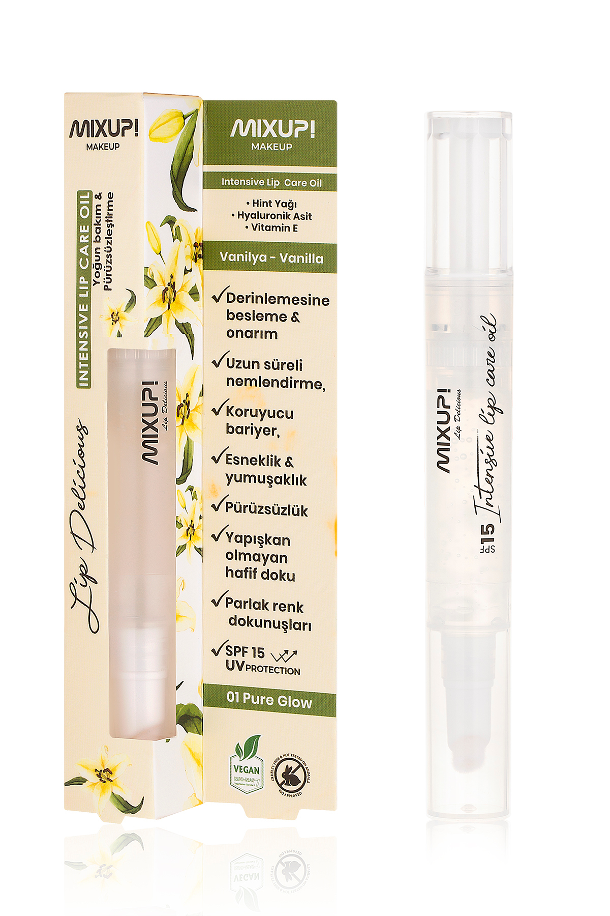 Mixup Lip Delicious Tinted Lip Oil Pure Glow (Vanilya) 6Ml |Nemlendirici,Onarıcı Parlatıcı Dudak Yağı