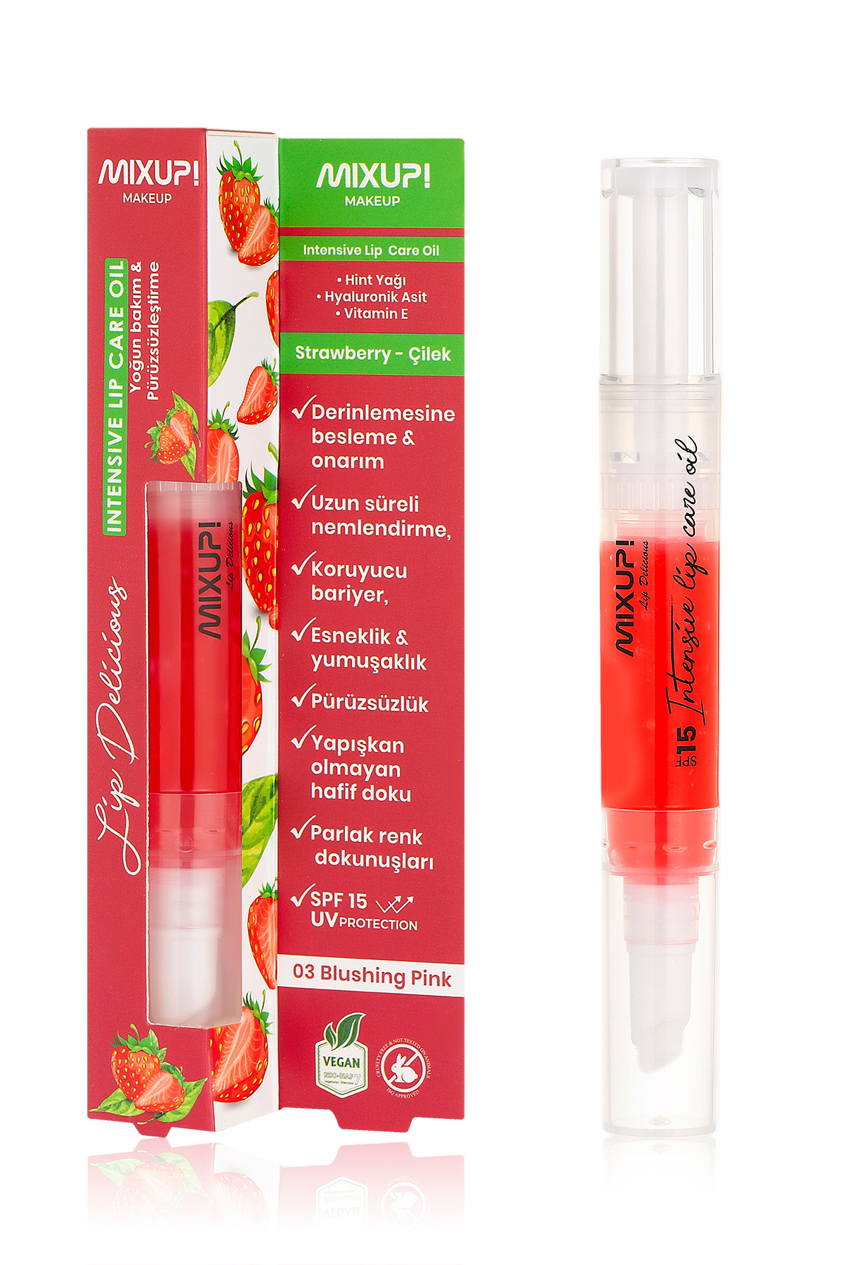 Mixup Lip Delicious Tinted Lip Oil Blushing Pink (Çilek) 6Ml |Nemlendirici,Onarıcı Parlatıcı Dudak Yağı