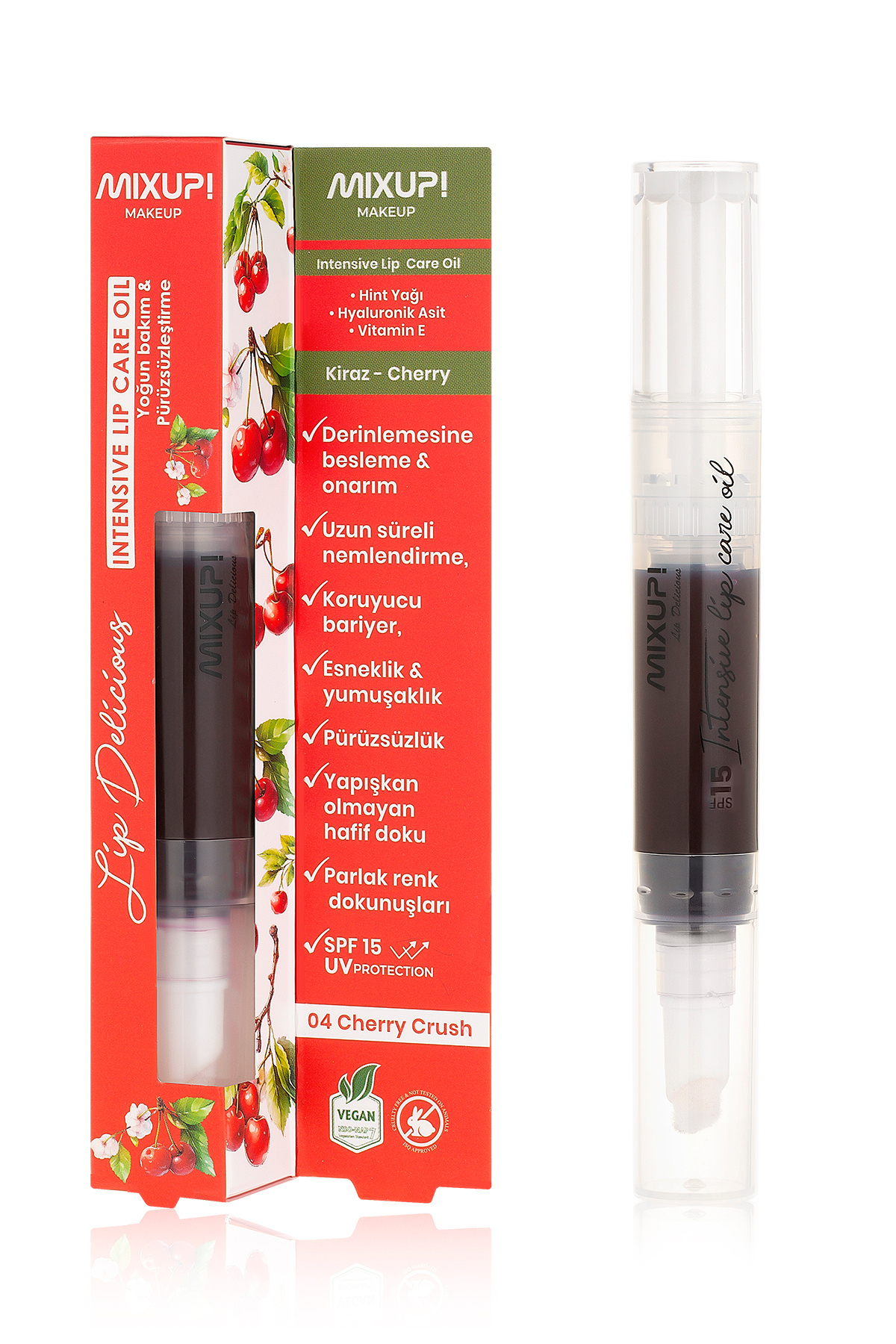 Mixup Lip Delicious Tinted Lip Oil Cherry Crush (Kiraz) 6Ml |Nemlendirici,Onarıcı Parlatıcı Dudak Yağı