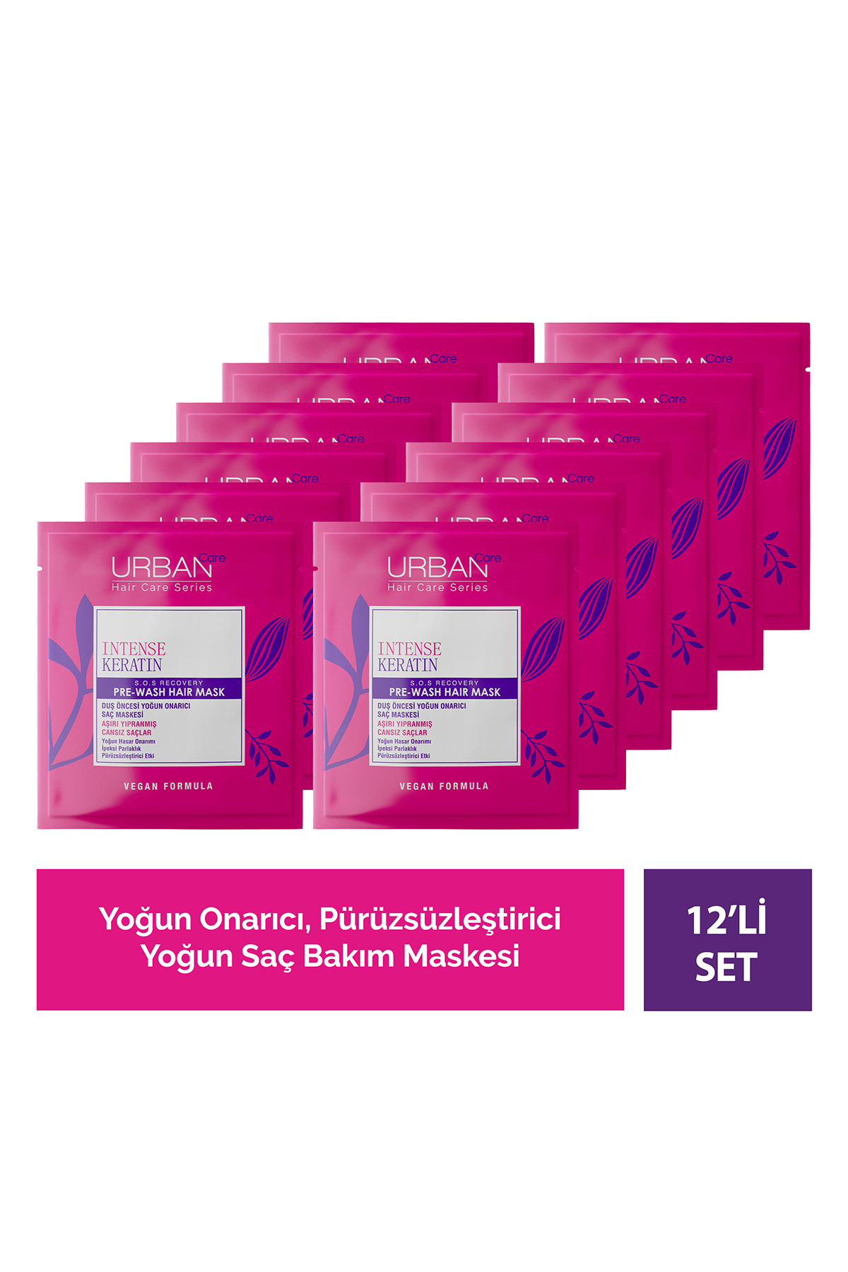Urban Care Intense Keratin Aşırı Yıpranmış ve Cansız Saçlara Duş Öncesi Saç Bakım Maskesi 12'li Set