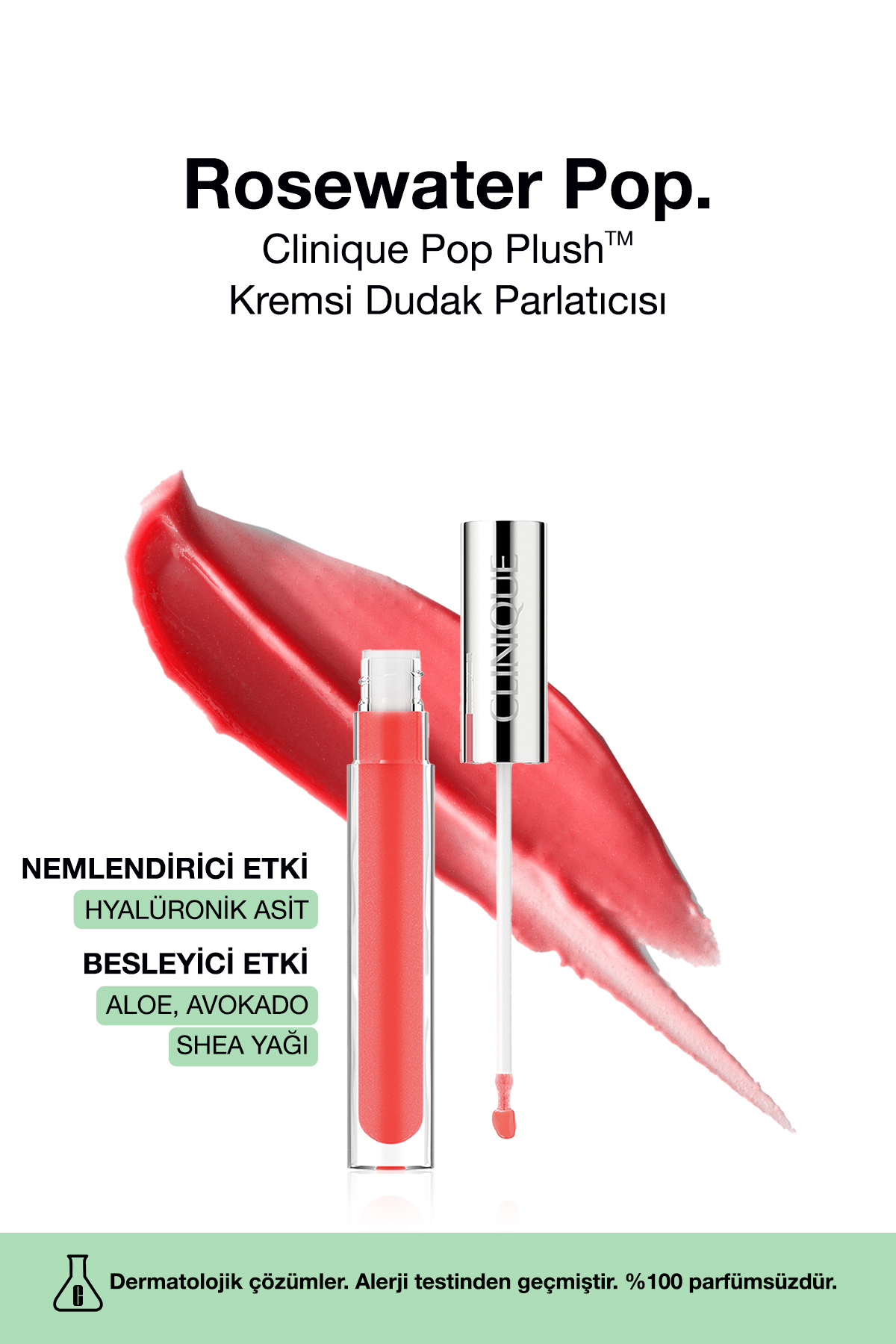 Clinique Pop Plush™ Kremsi Dudak Parlatıcısı - Renk: Rosewater Pop 3.4ml | Parlak Bitiş, Nemlendirici Etki
