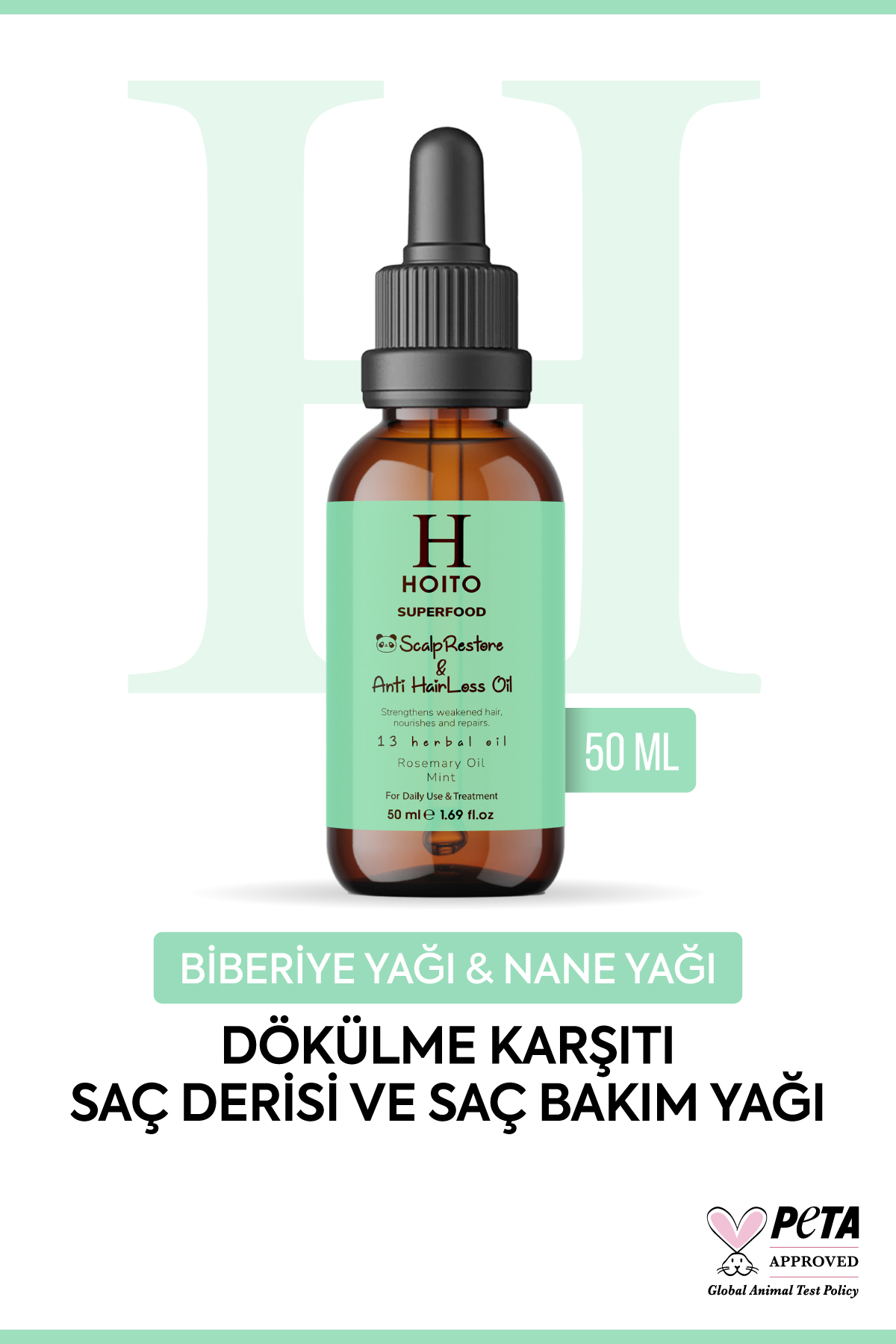 Hoito Saç Dökülmesi Karşıtı & Hızlı Uzatıcı Etkili Biberiye & Nane Saç Bakım Yağı (50 ml)