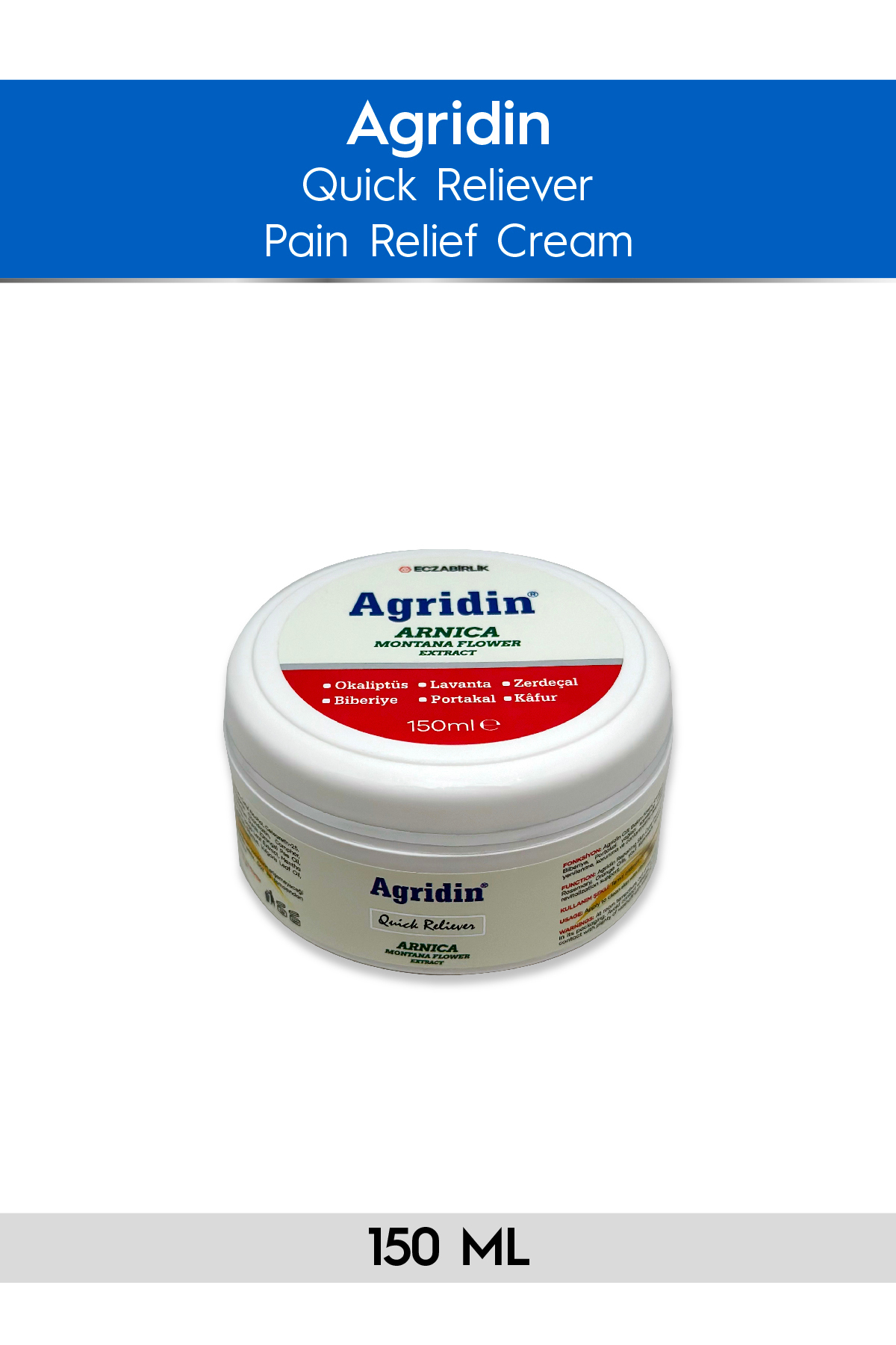 Agridin Ağrı Giderici Diz Bel Eklem Ve Kas Sağlığı Destek Kremi Arnica Montana Extract 150 ml