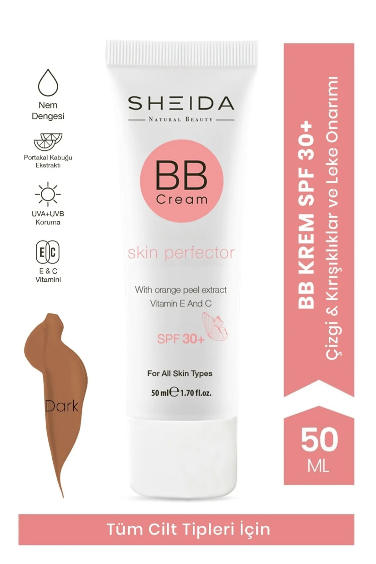 Sheida Bb Cream Mükemmel Kapatıcık Kırışıklık Karşıtı Ton Eşitleyici Spf30 Mat Bb Krem - Dark
