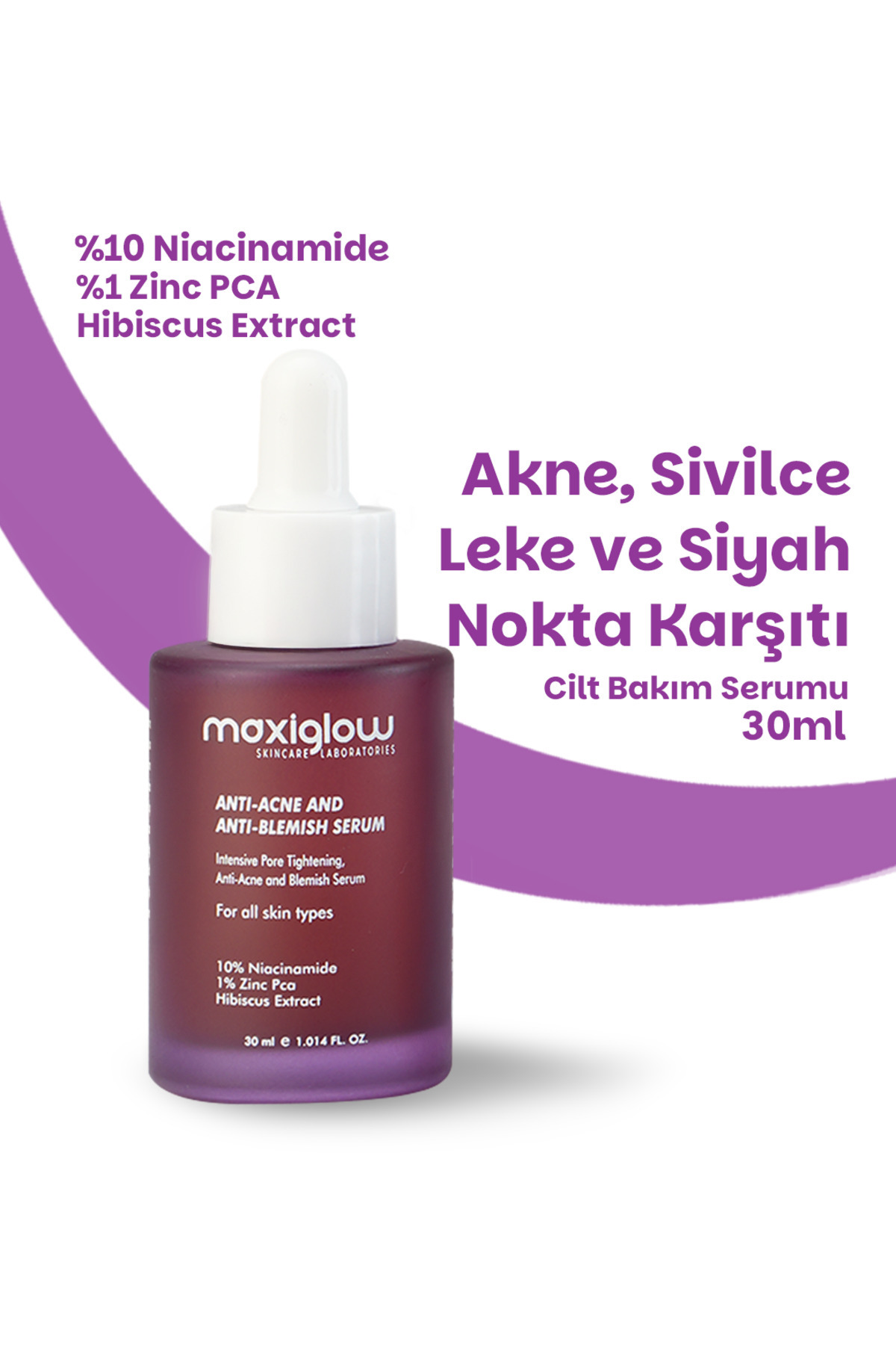 MaxiGlow %10 Niacinamide Cilt Bakım Serumu, Akne Sivilce ve Siyah Nokta Karşıtı, Leke Önleyici Yüz Serumu