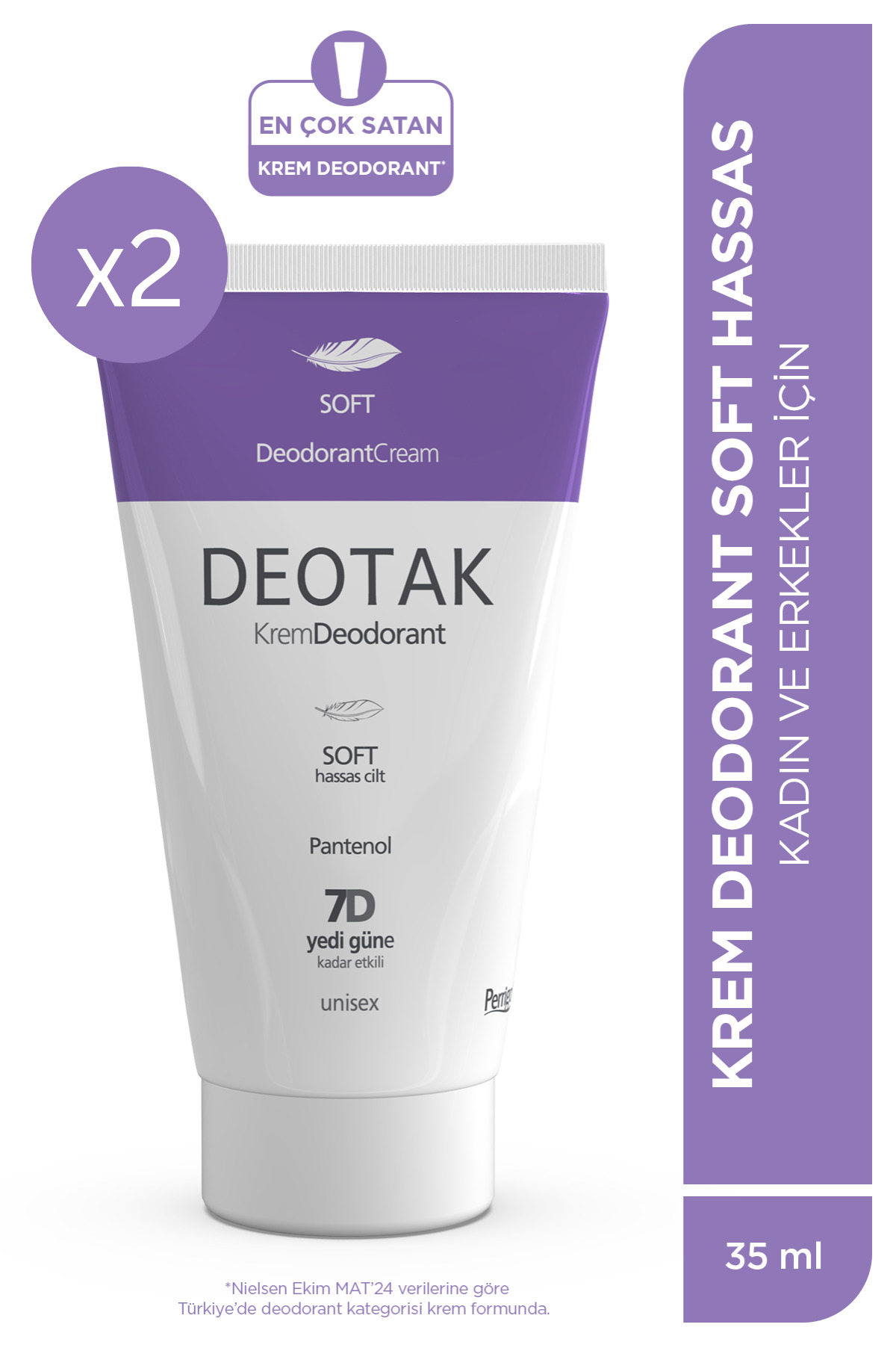 Deotak Soft Hassas Koruma 7 Güne Kadar Etkili Krem Deodorant 35 ml x 2 Adet