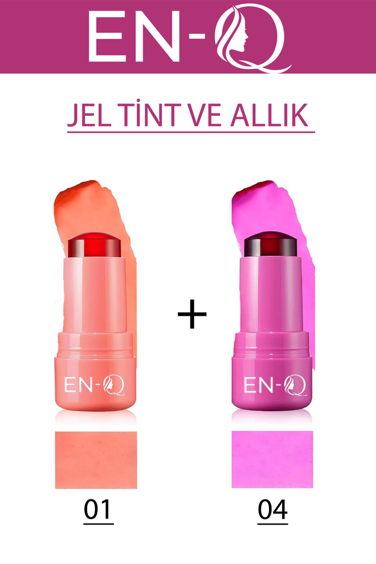 ENQ İkili Set JEL Lip To Cheek Tint Ruj Ve Allık 01 ve 04