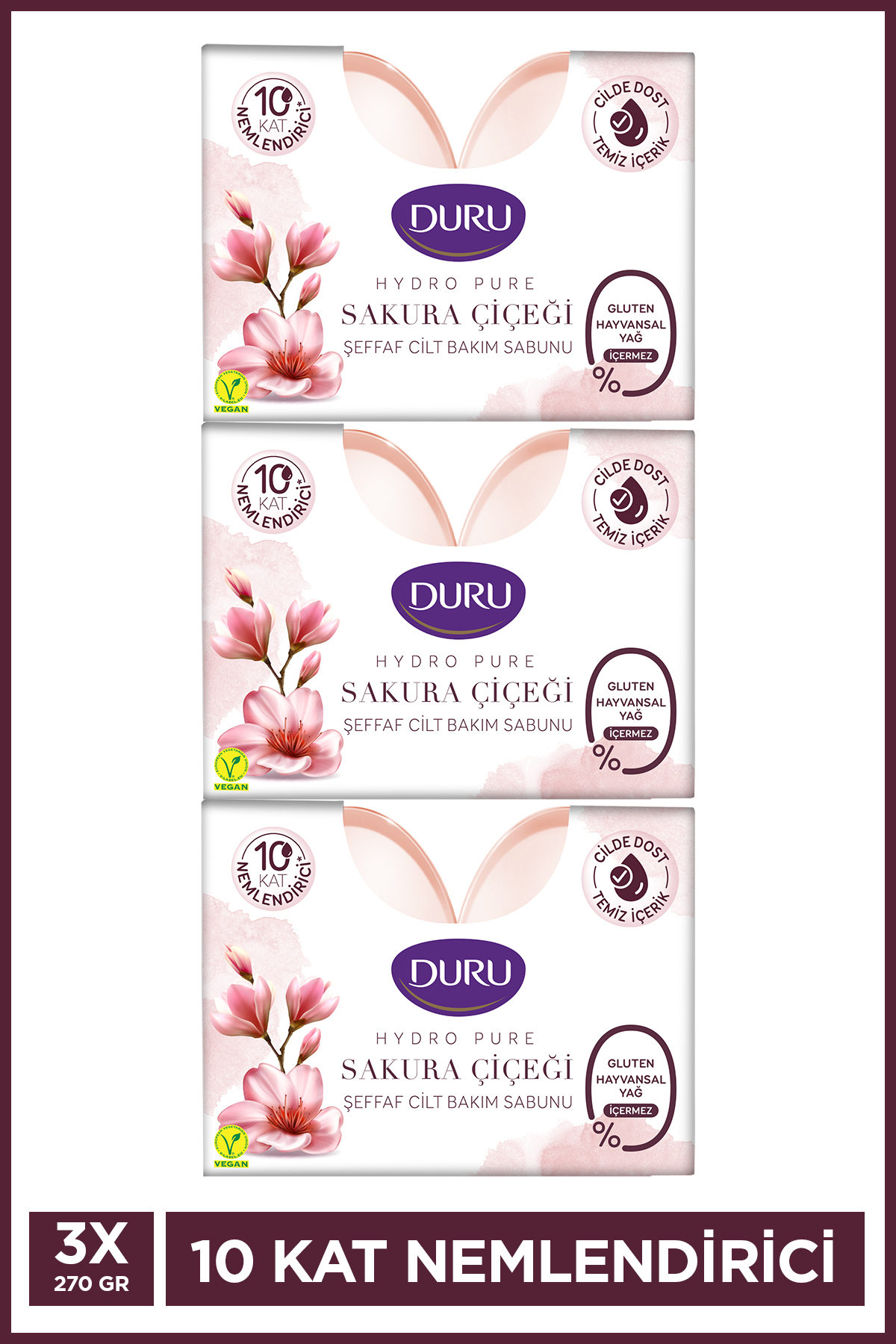 Duru Hydro Pure Sakuraçiçeği 6 Adet Sabun 3x270 gr Gluten İçermez