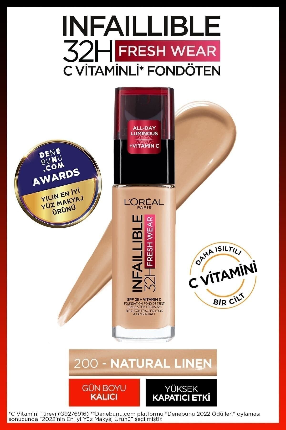 L'Oreal Paris L'Oréal Paris Infaillible 32H Fresh Wear C Vitaminli Fondöten - 200 Natural Linen