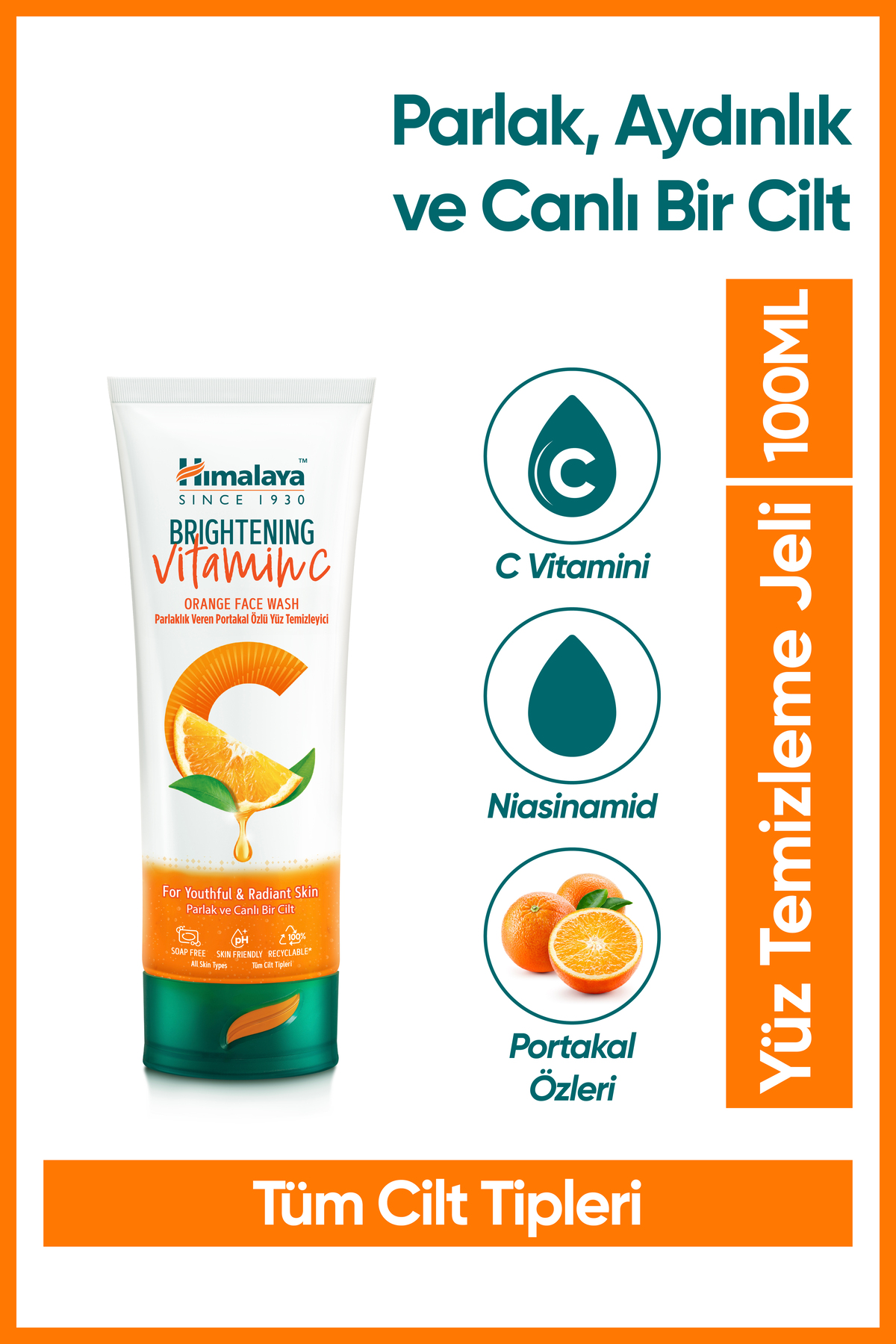 Himalaya Since 1930 Vitamin C Parlaklık Veren Portakal Özlü Yüz Temizleyici 100ml, Tüm Ciltler, Paraben/SLS/SLES İçermez