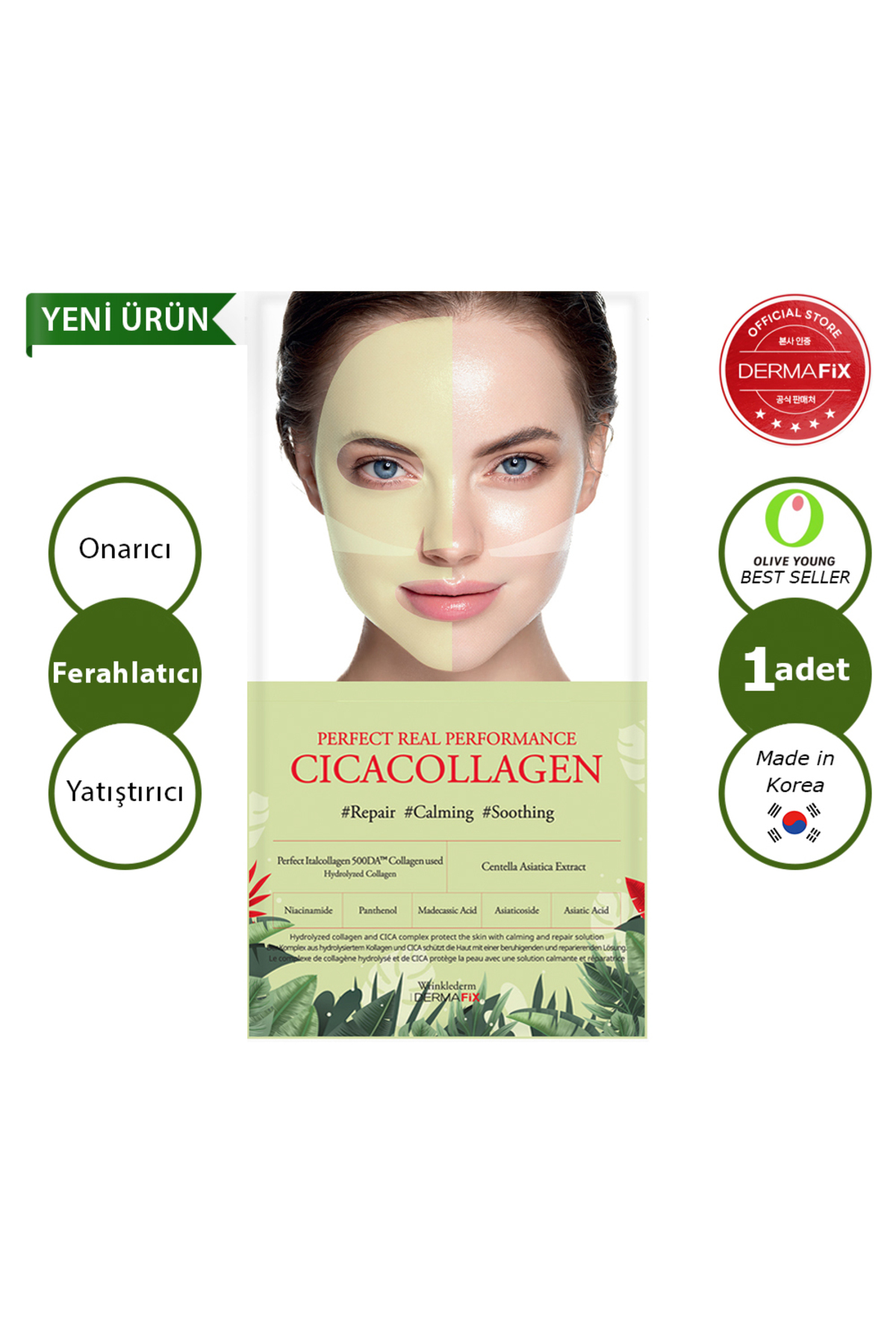 dermafix Cica Collagen Onarıcı Ferahlatıcı ve Yatıştırıcı Niacinamide Etkili Kolajen Maske