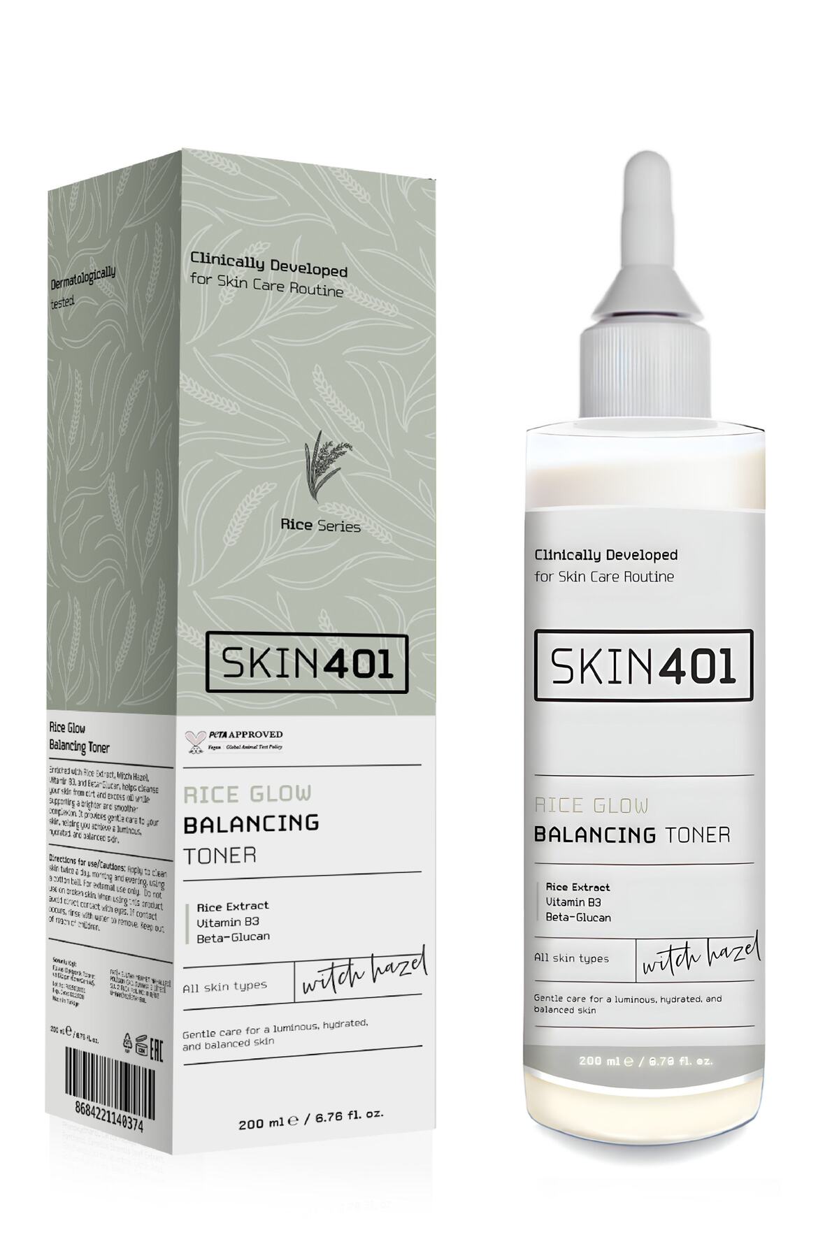 Skin401 Pirinç Özlü Aydınlatıcı Dengeleyici Tonik 200ml (%100 Vegan)