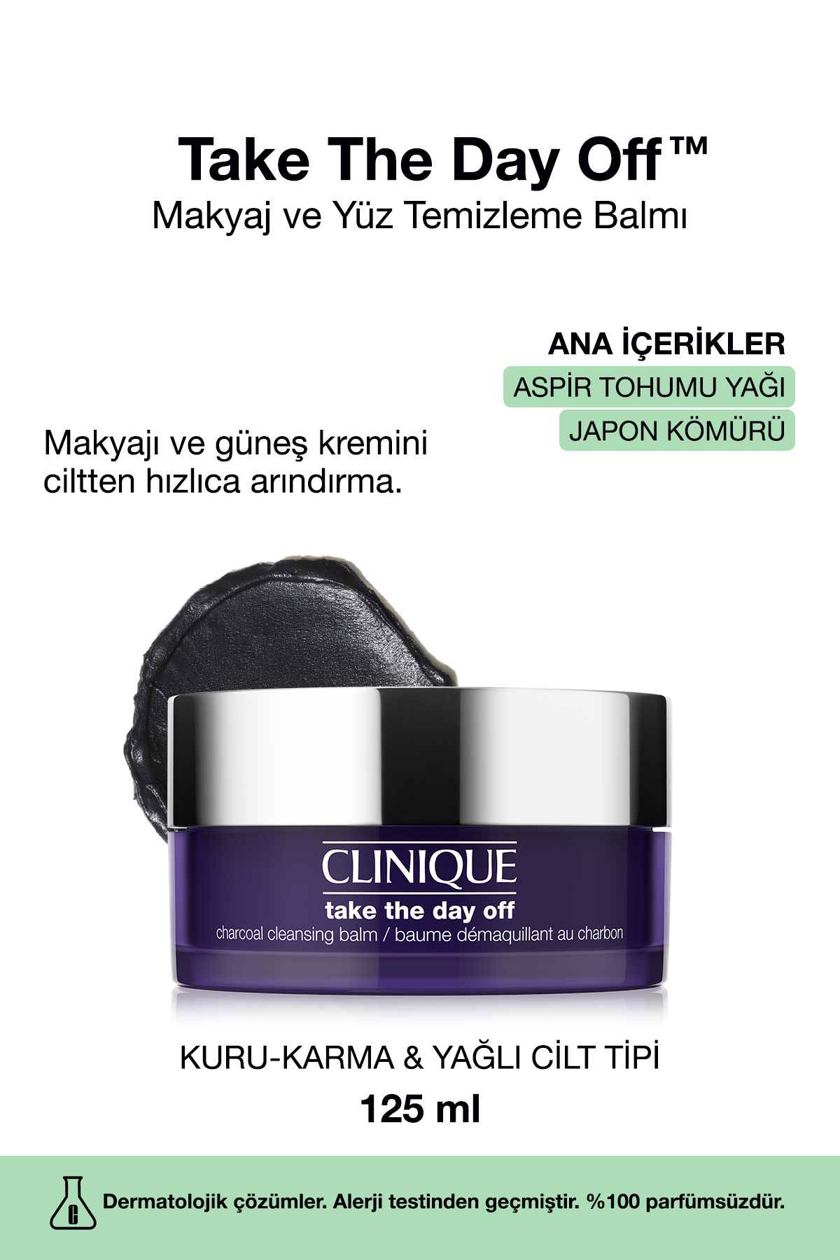 Clinique Take The Day Off™ Kömür Makyaj Temizleme Balmı 125ml | Göz Ve Yüz Makyajı, Fazla Yağı, Güneş Kremi