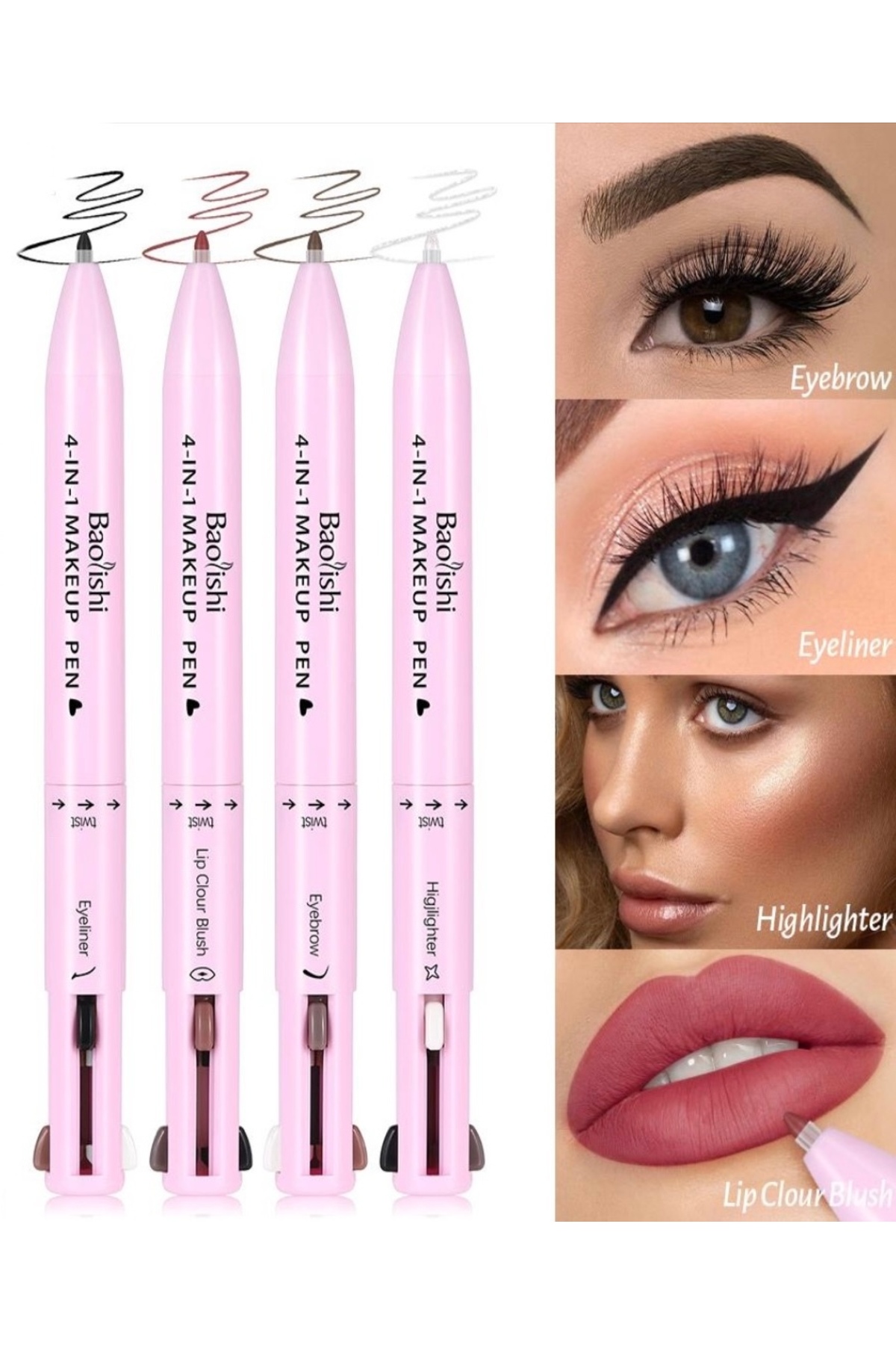 ROWENAROSE 4ın1 Kalem Aydınlatıcı Eyeliner Kaş Farı Ve Dudak Kalemi
