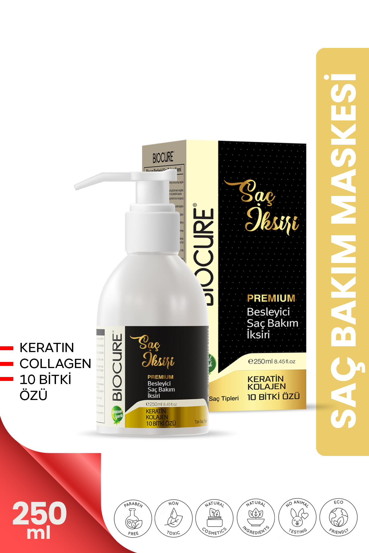 Biocure Premium Besleyici Saç Bakım Maskesi Keratin Collagen 10 Bitki Özlü Saç Iksiri 250ml.