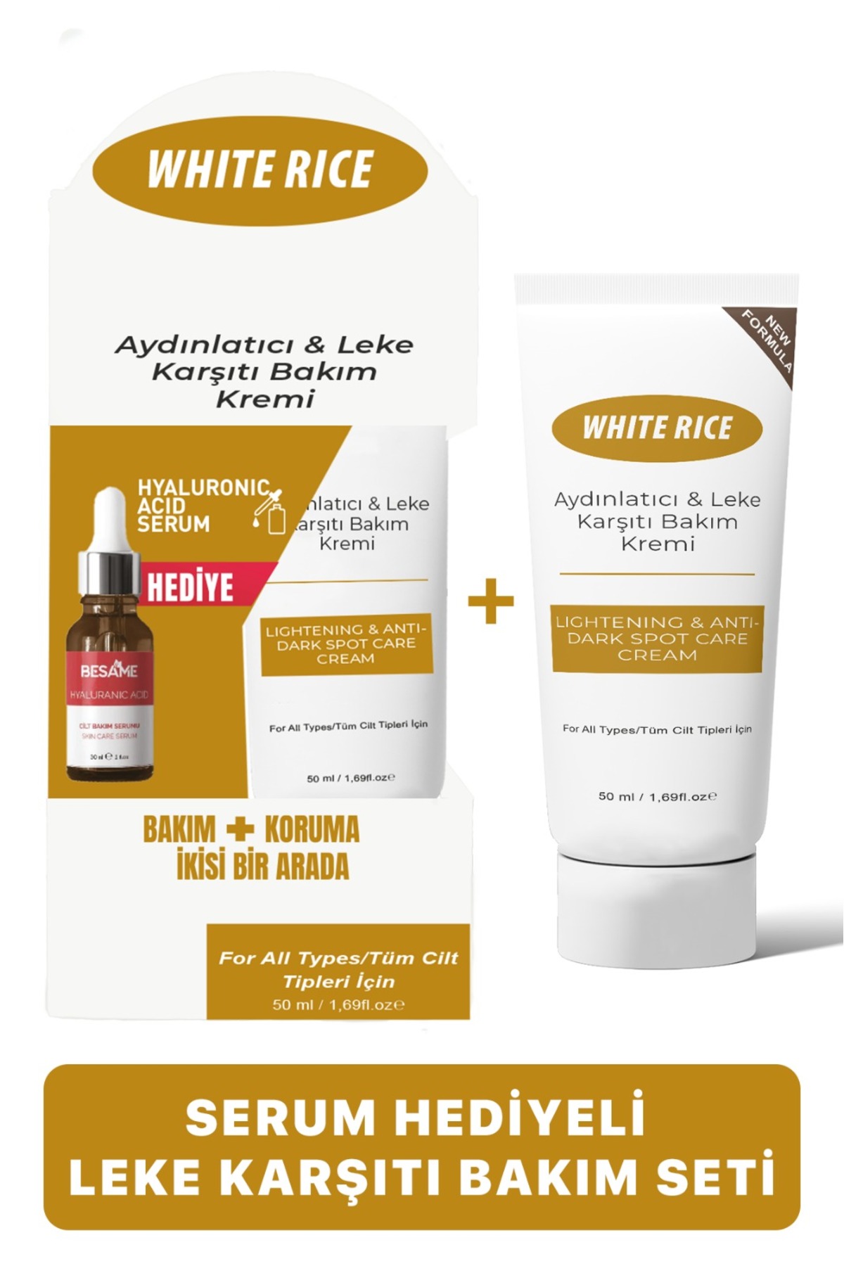 White Rice Aydınlatıcı & Leke Karşıtı Bakım Kremi 50 ml + Hediye Hyaluronik Asit Serumu 30 ml