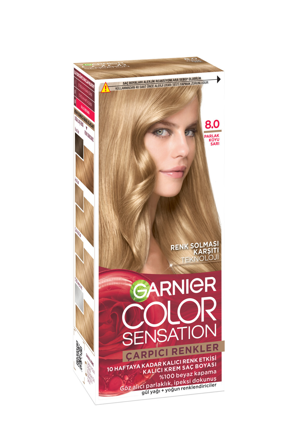 Garnier Çarpıcı Renkler, 8.0 Parlak Koyu Sarı, Kalıcı Krem Saç Boyası, Demikit