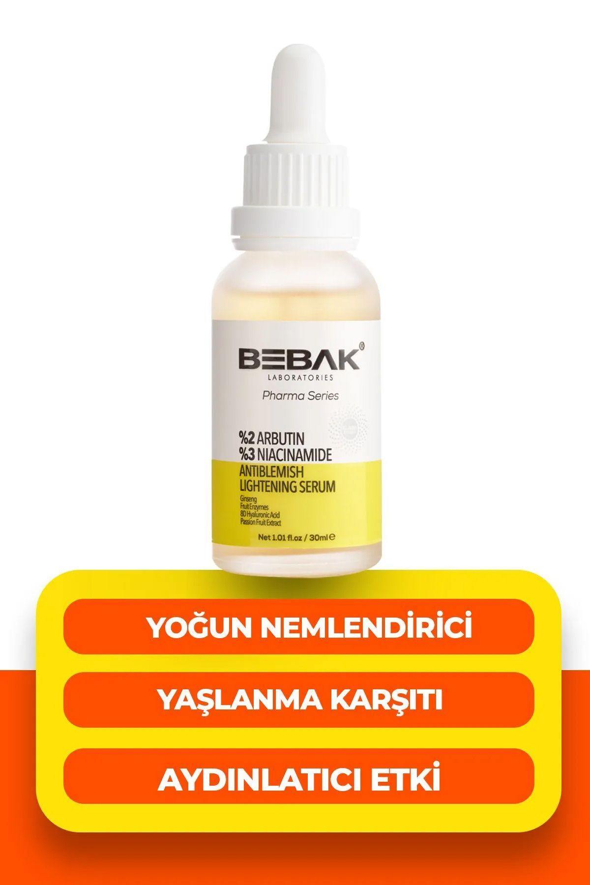 Bebak Pharma Cilt Tonu Eşitleyici, Aydınlatıcı Arbutin Serumu %2 Arbutin %3 Niacinamide Serum 30ml
