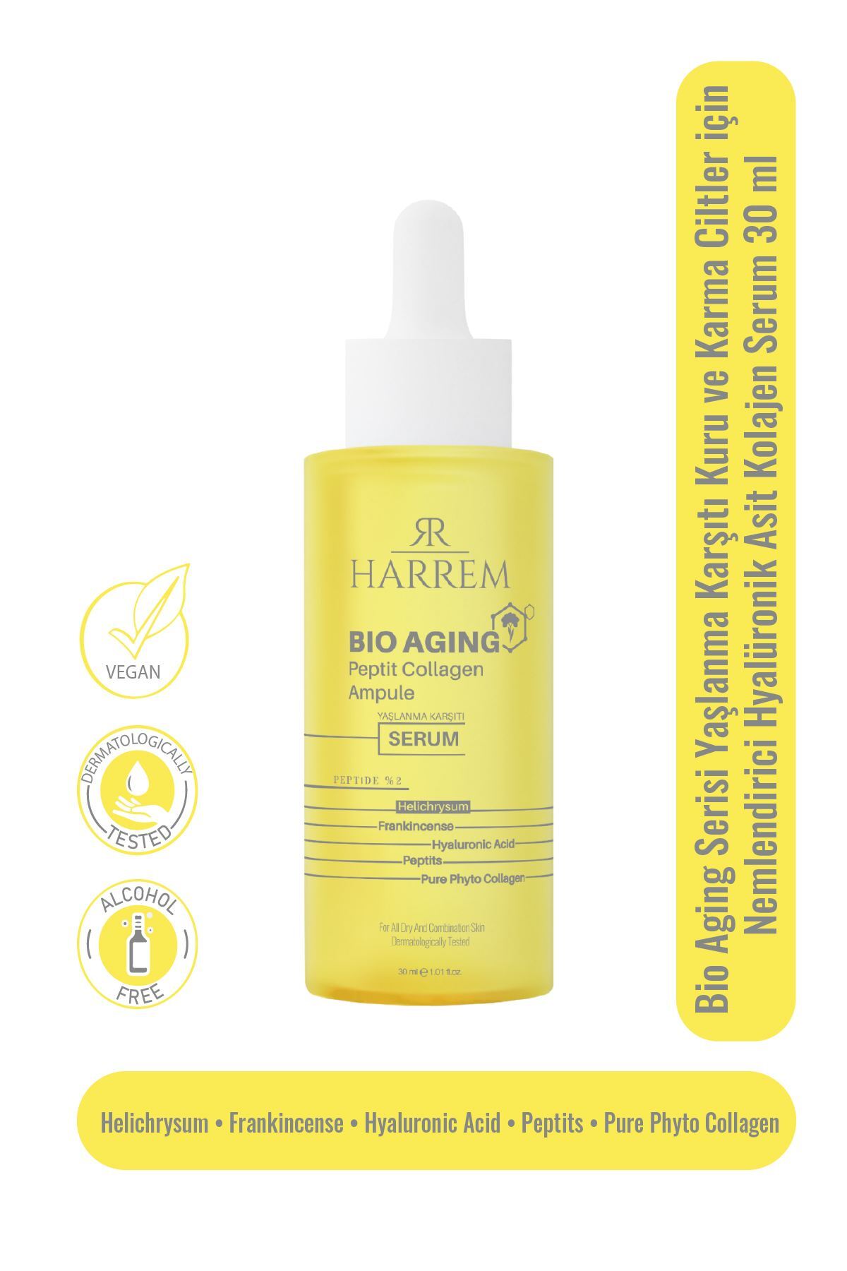 Harrem Bio Aging Yaşlanma Karşıtı Kuru Ve Karma Ciltler Için Nemlendirici Hyalüronik Asit Kolajen Serum 30