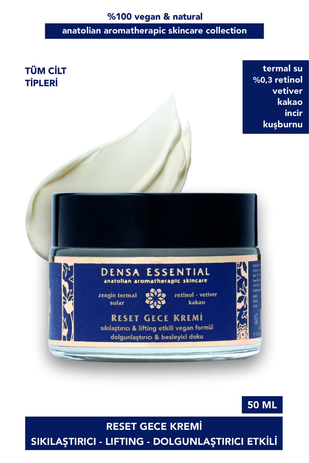 Densa Essential Reset (%0.3 Retinol) Gece Kremi 50 ML - Sıkılaştırıcı/Dolgunlaştırıcı/Lifting Etkili - Enerjik Cilt