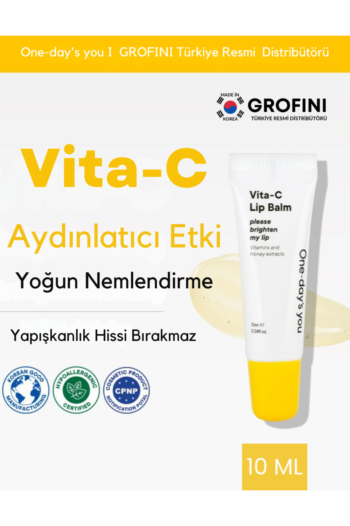 ONE DAYS YOU C Vitamini & Bal Özü | Yoğun Nemlendirme & Besleyici Dudak Bakımı, Kore'den Ithal