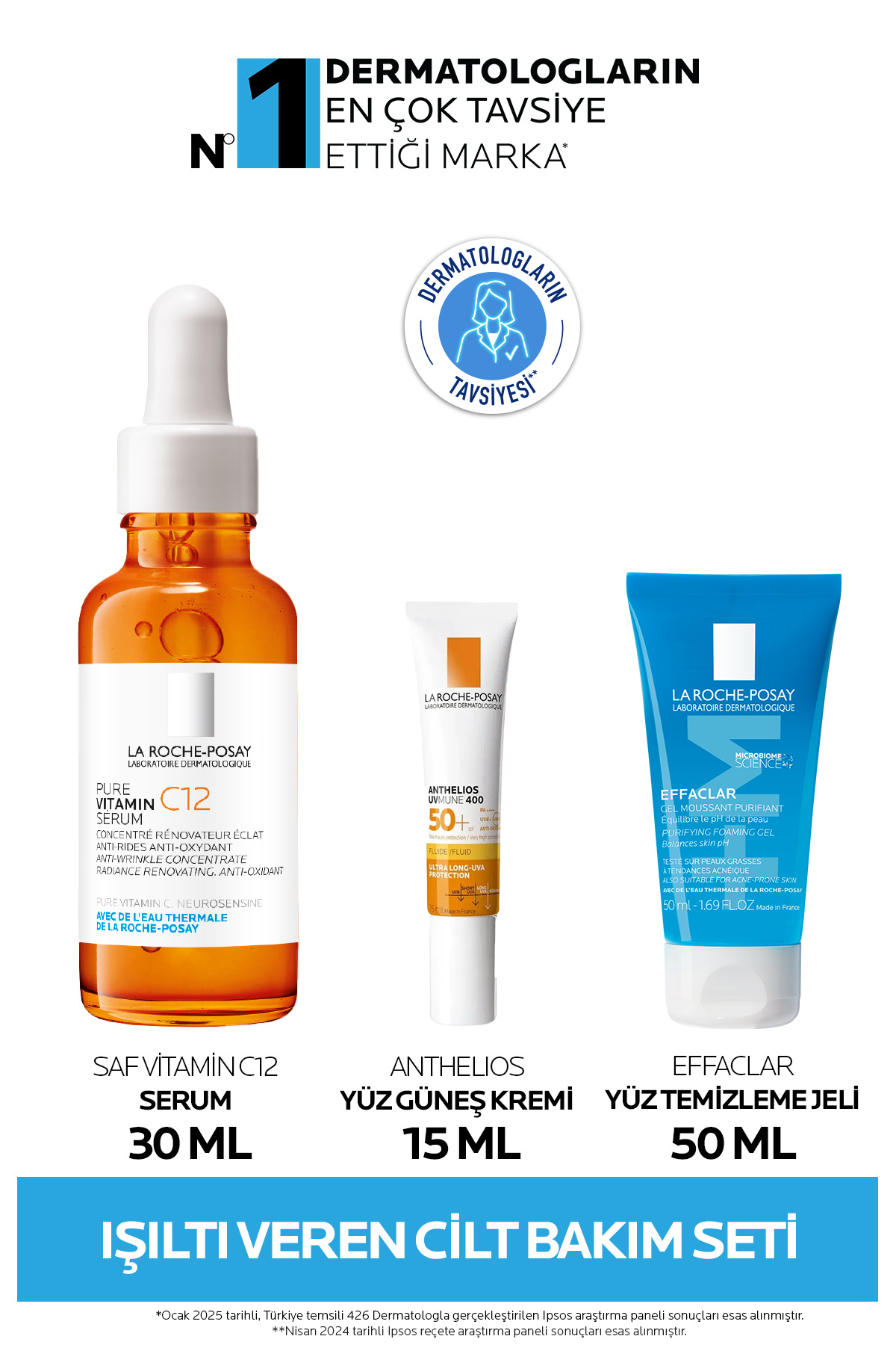 La Roche Posay Işıltı Veren Cilt Bakım Seti: Vitamin C Serum & Anthlios Yüz Güneş Kremi & Effaclar Temizleme Jeli