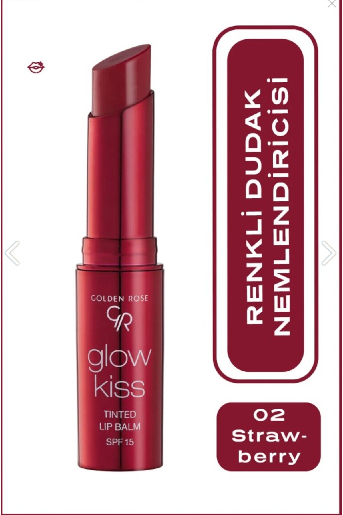 Golden Rose Glow Kiss Tinted Lip Balm No: 02 Strawberry - Renkli Dudak Nemlendirici