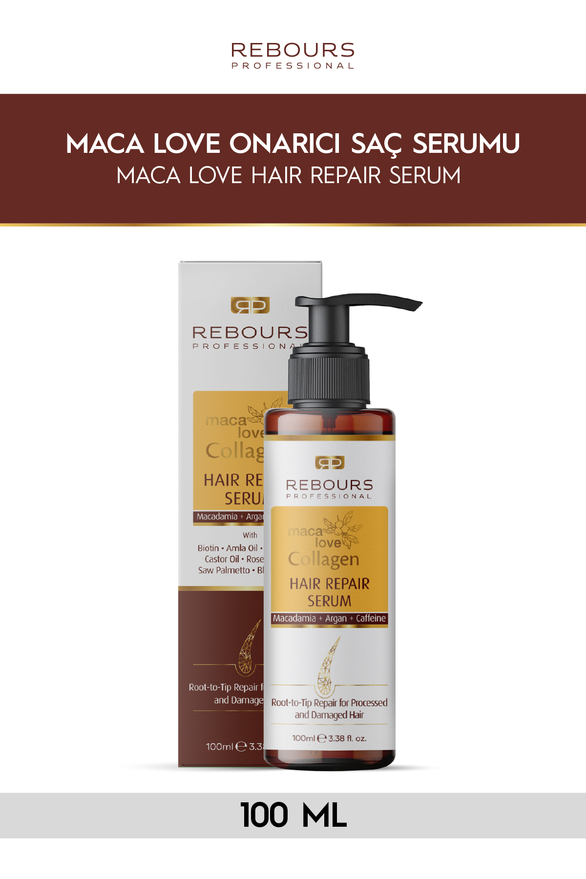 rebours professional Maca Love Collagen Saç Onarıcı Serum Macademia Argan Batana yağı Bhringraj yağı 100 ml