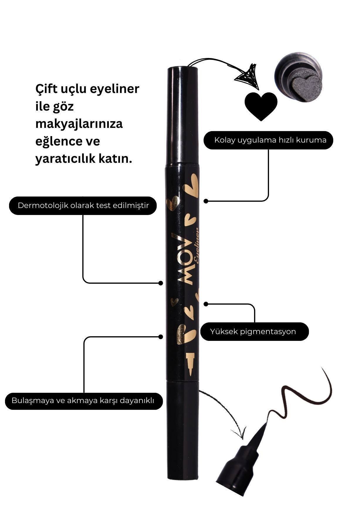 MOV Kalp Desenli Eyeliner - Siyah