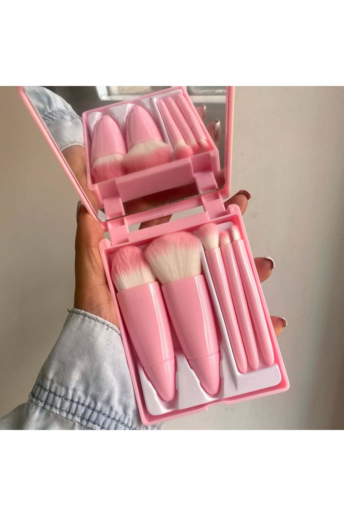ROWENAROSE 5Lİ Lüks Makyaj Fırçası Seti Aynalı Özel Kutulu Açık Pembe