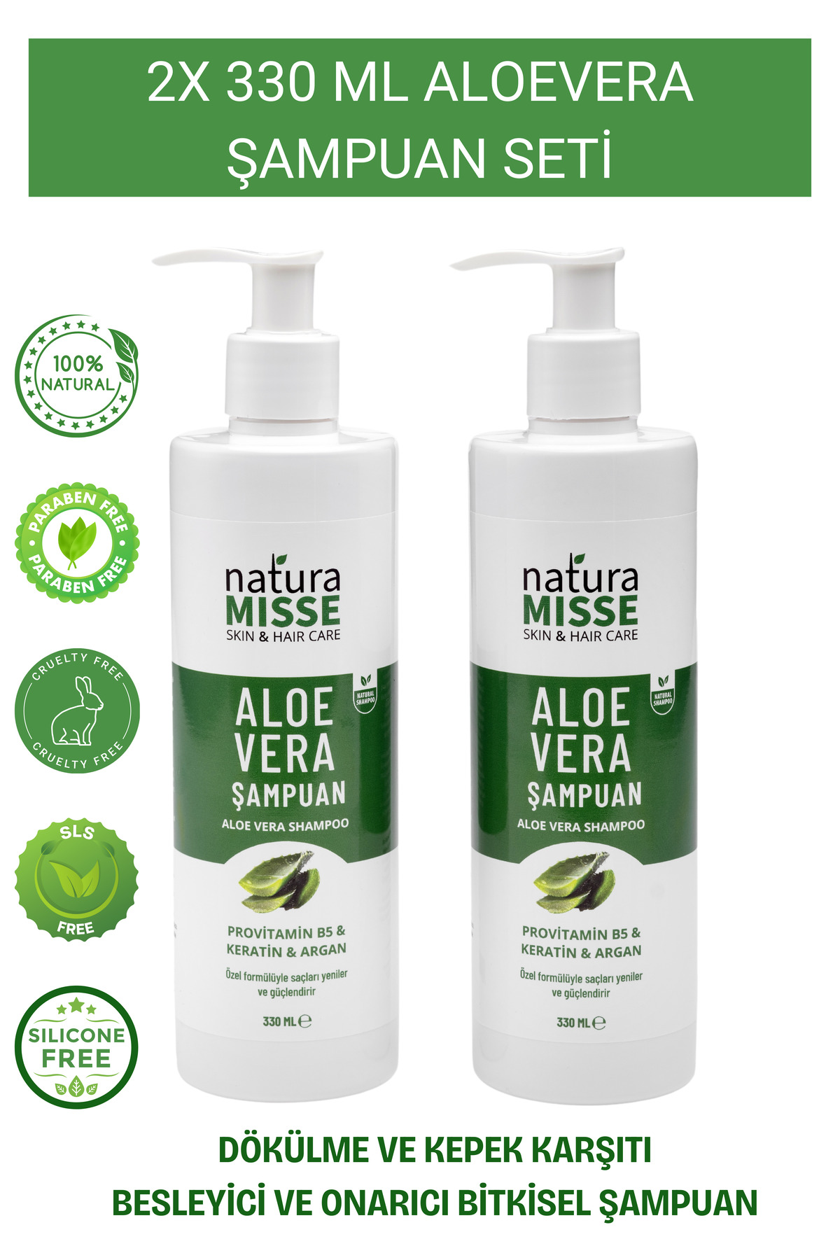 NaturaMisse 2 Adet Aloe Vera Şampuan 660 ml Keratin Provitamin Ylang Yağı Dökülme Karşıtı Güçlü Besleyici Saçlar