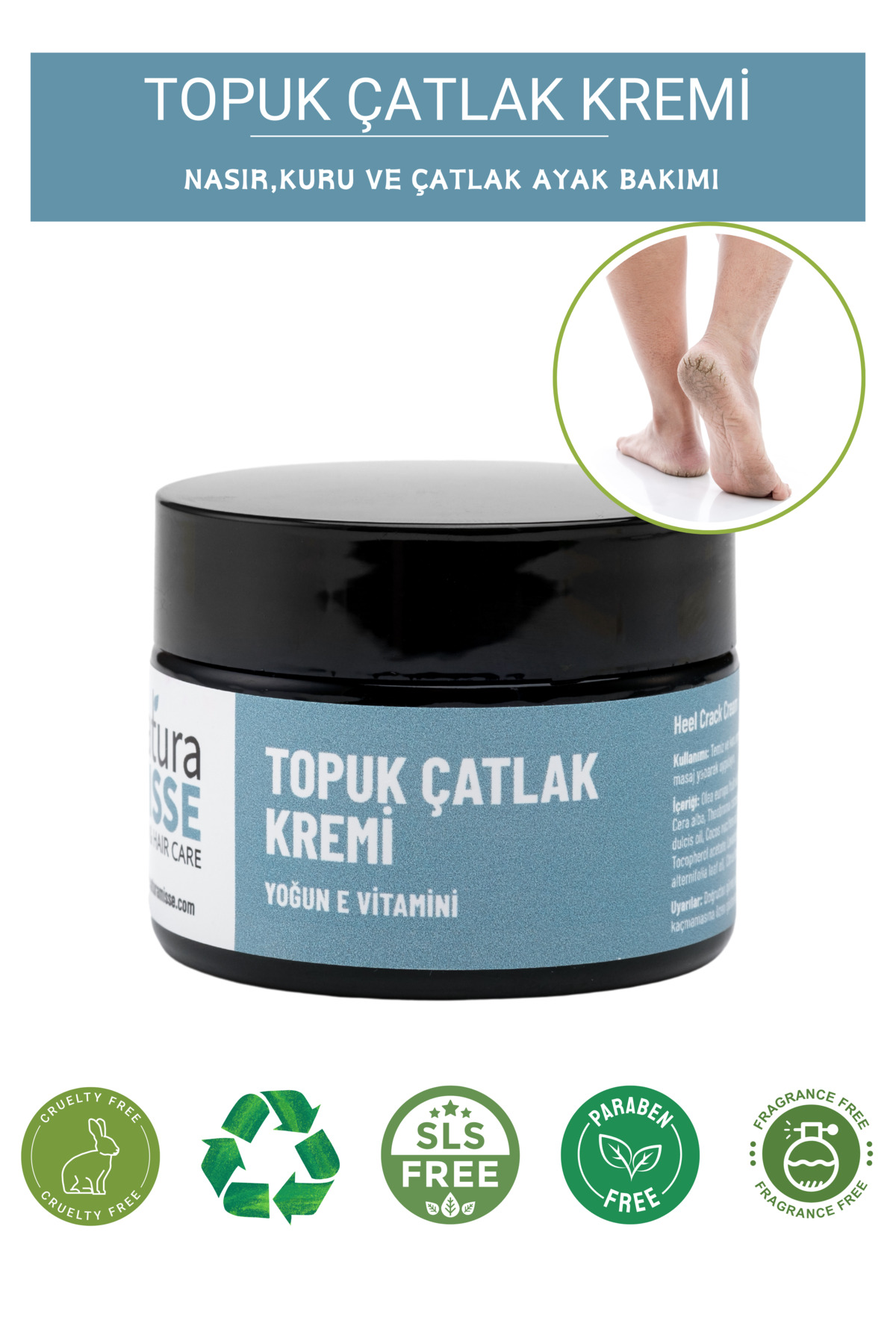 NaturaMisse Topuk Çatlak Kremi 50 ml Mükemmel Etki Yenileyici Onarıcı Çatlak Giderici Vücut Nemlendirici Krem