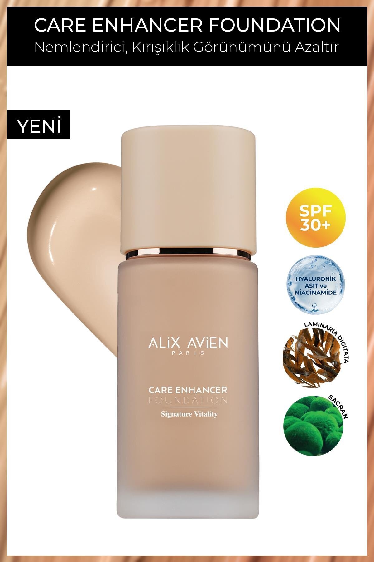 Alix Avien Kırışıklık Karşıtı Nemlendirici SPF30 Parlak Bitişli Fondöten - Care Enhancer 804 Pale Ivory
