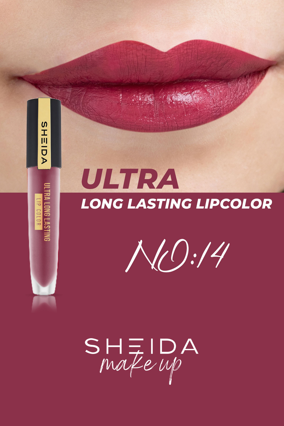 Sheida Long Lasting Uzun Süre Kalıcı Mat Likit Ruj - Yoğun Pigment & E Vitaminli Formül - No 14