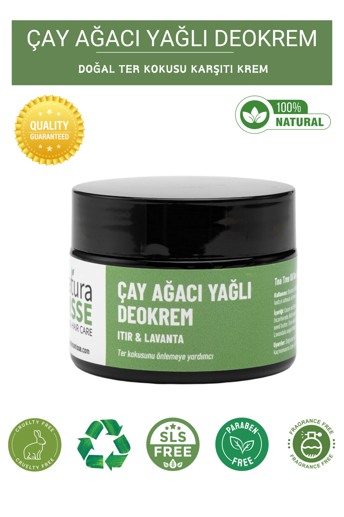 NaturaMisse Doğal Koltuk Altı Kremi 50 ml (ÇAY AĞACI YAĞLI) Deokrem Ter Kokusuna Doğal Çözüm