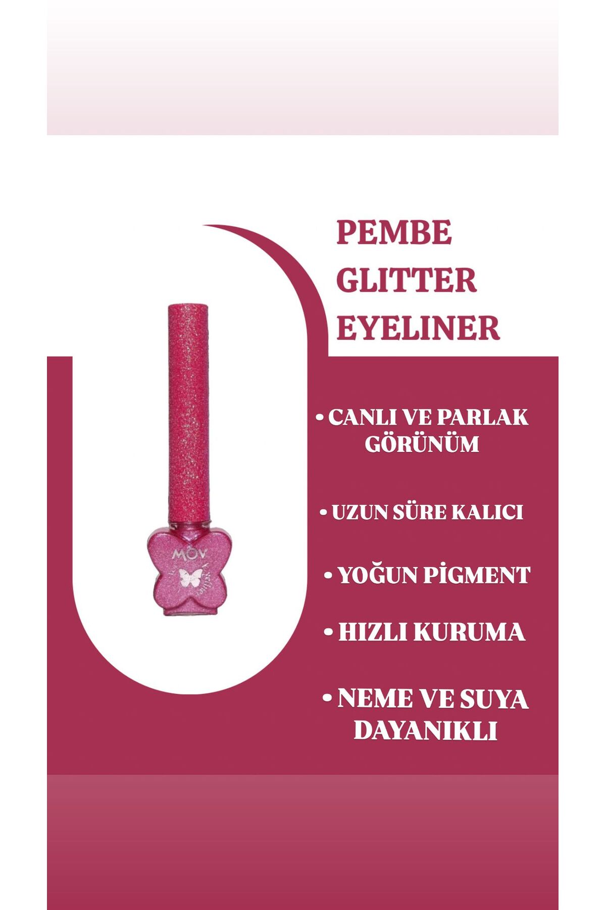 MOV Glitter Eyeliner – Pembe | 3.5 gr | Işıltılı ve Uzun Süre Kalıcı Göz Makyajı