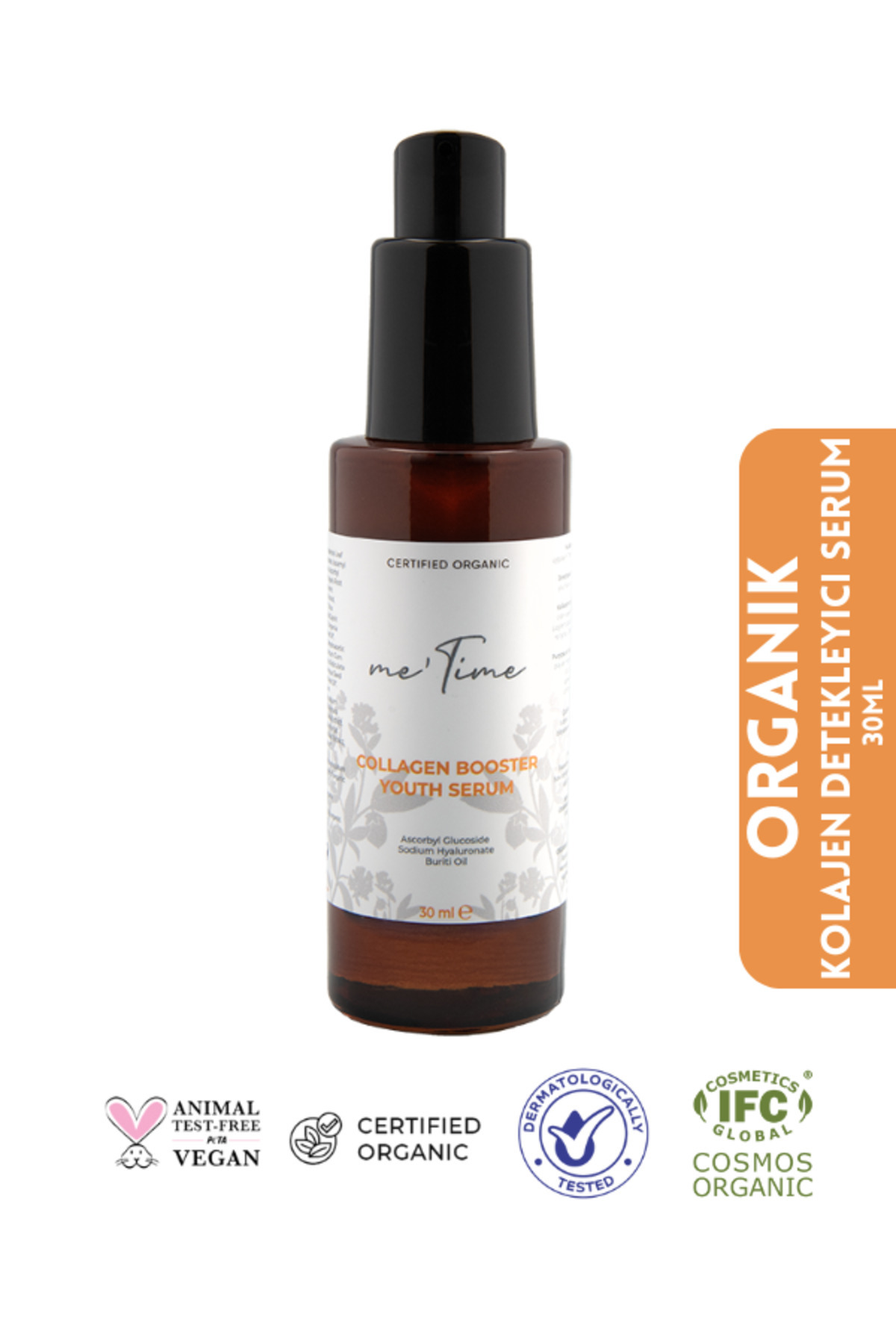me time Organik Kolajen Destekleyici Serum | C Vitamini & Hyaluronik Asit, Collagen Booster 30ml