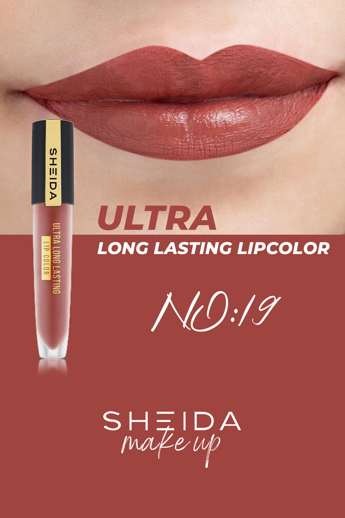 Sheida Long Lasting Uzun Süre Kalıcı Mat Likit Ruj - Yoğun Pigment & E Vitaminli Formül - No 19