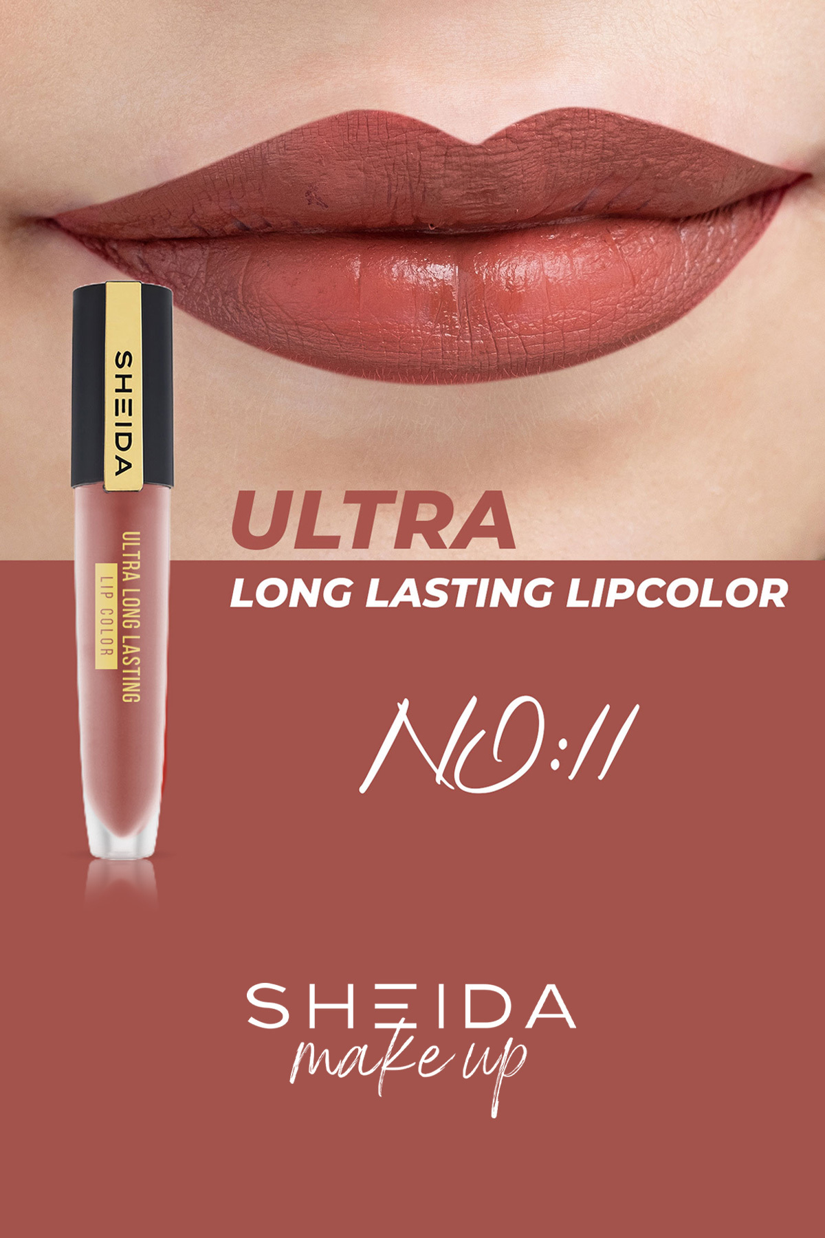 Sheida Long Lasting Uzun Süre Kalıcı Mat Likit Ruj - Yoğun Pigment & E Vitaminli Formül - No 11